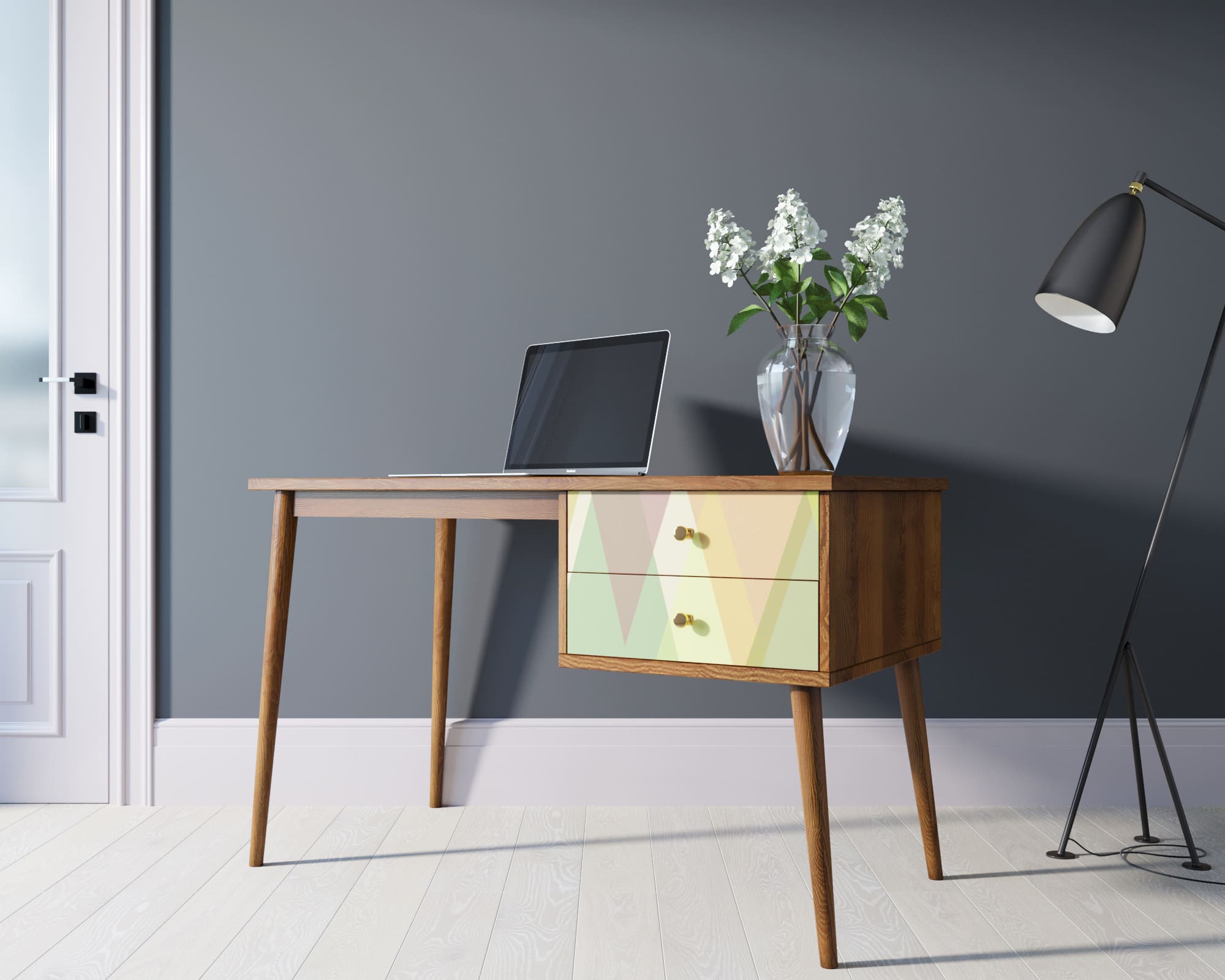 фото Стол рабочий "Berber" принт 16 с одной тумбой арт BB20/Print_16