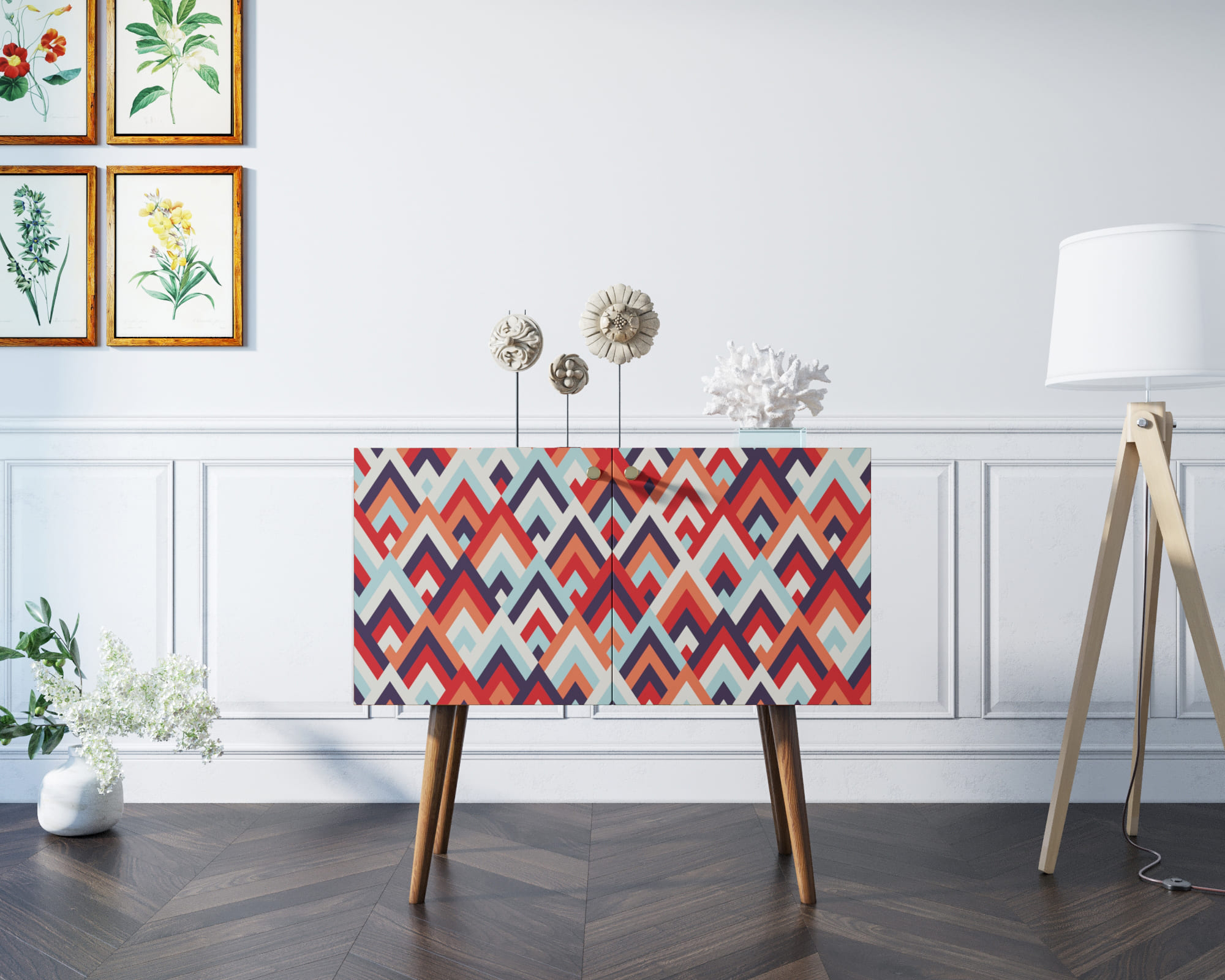 Комод на высоких ножках "Berber" малый принт 2 арт BB13/Print_02 в интерьере в Москве Комод на высоких ножках "Berber" малый принт 2 арт BB13/Print_02 в интерьере