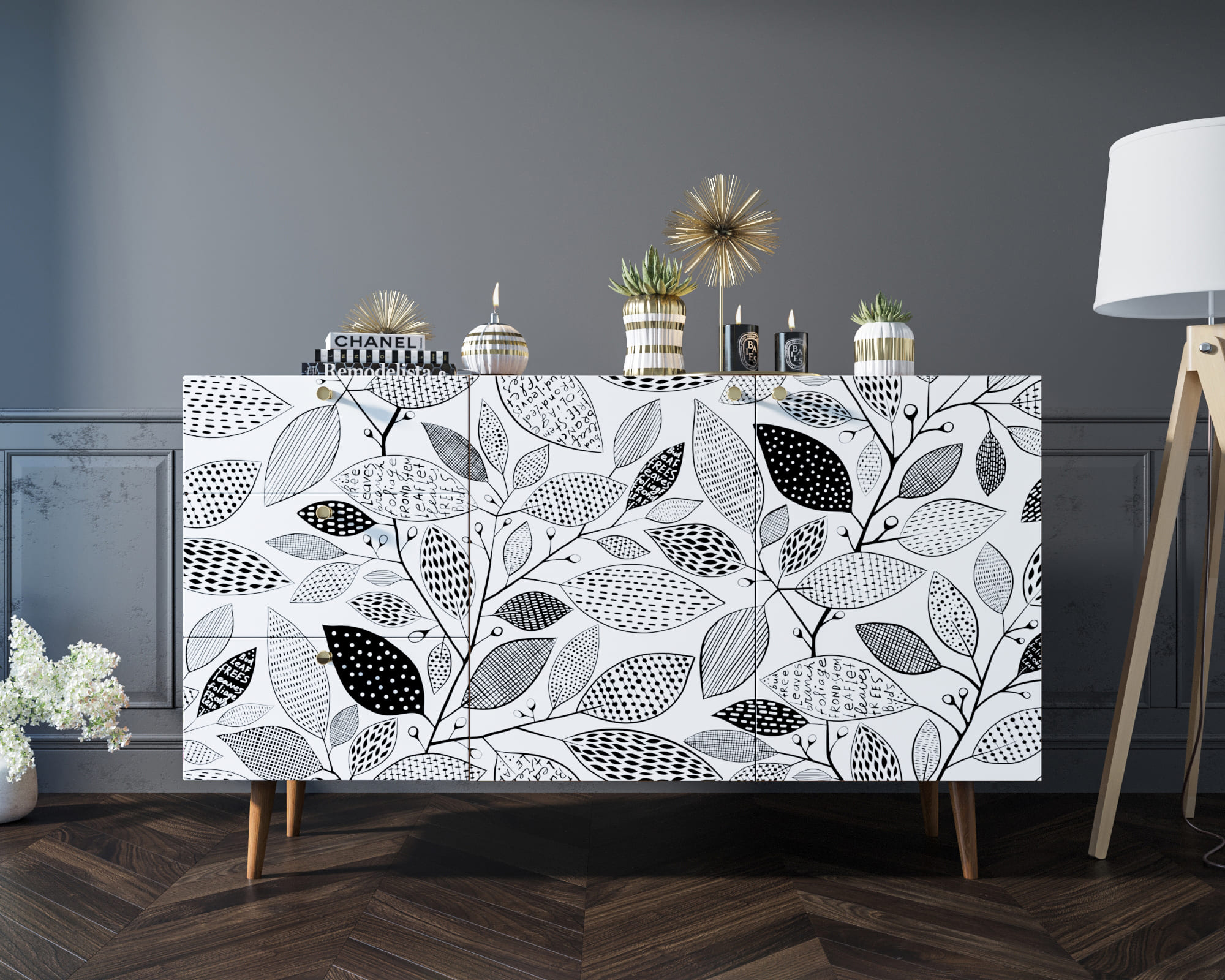 Комод "Berber" с двумя дверками и ящиками принт 9 арт BB17/Print_09 в интерьере