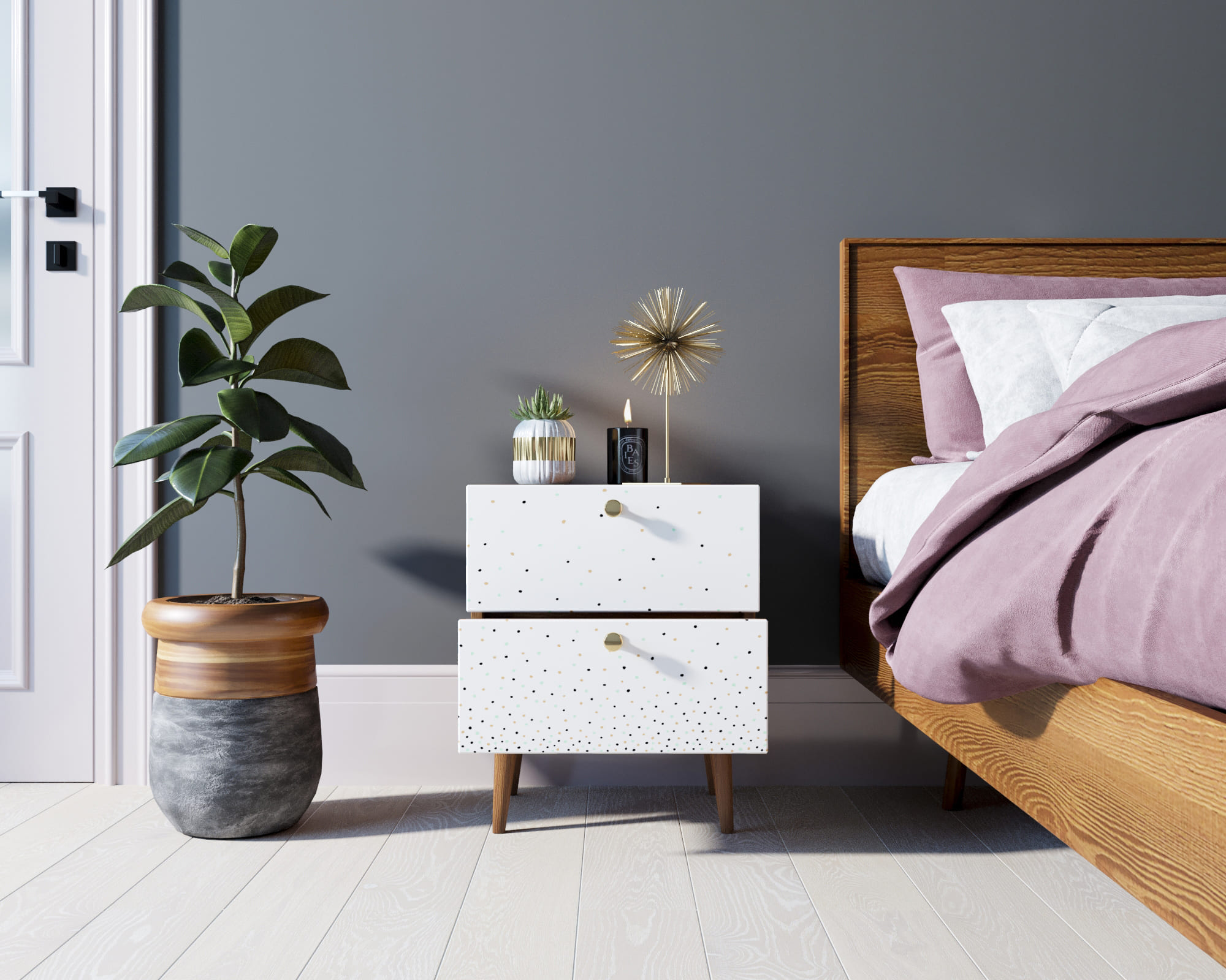 Тумбочка "Berber" с двумя ящиками 15 принт арт BB03/Print_15, разноцветная в интернет-магазине