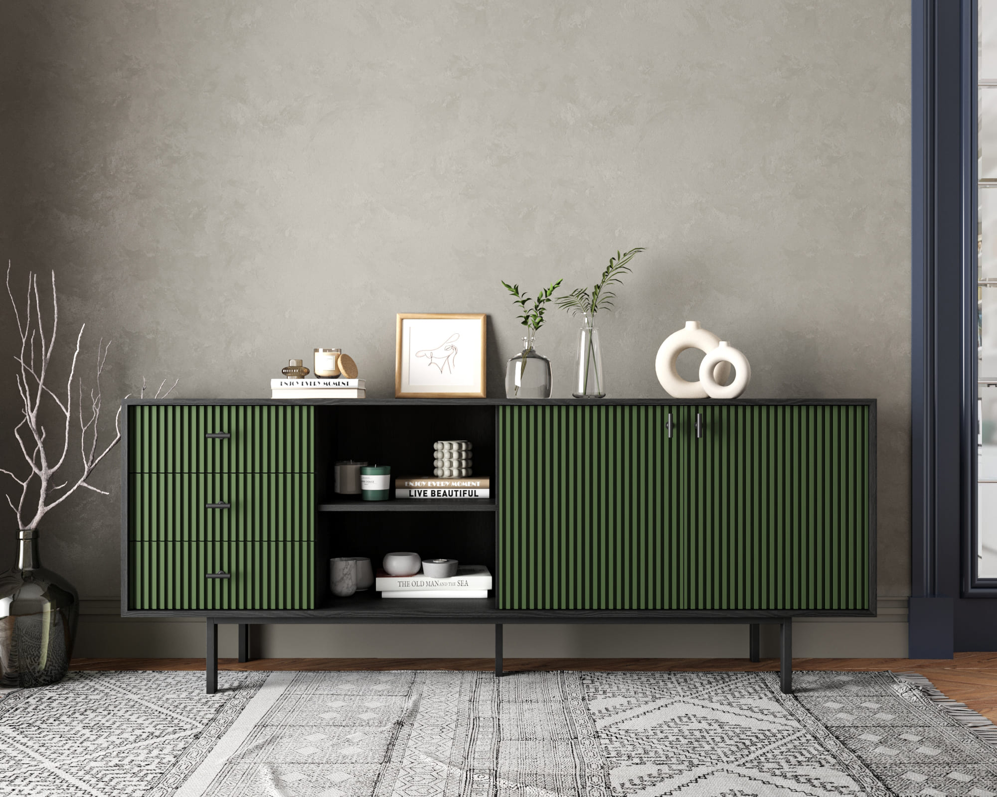 Комод с дверками и нишей "Emerson" арт EM15/green/L в интернет-магазине