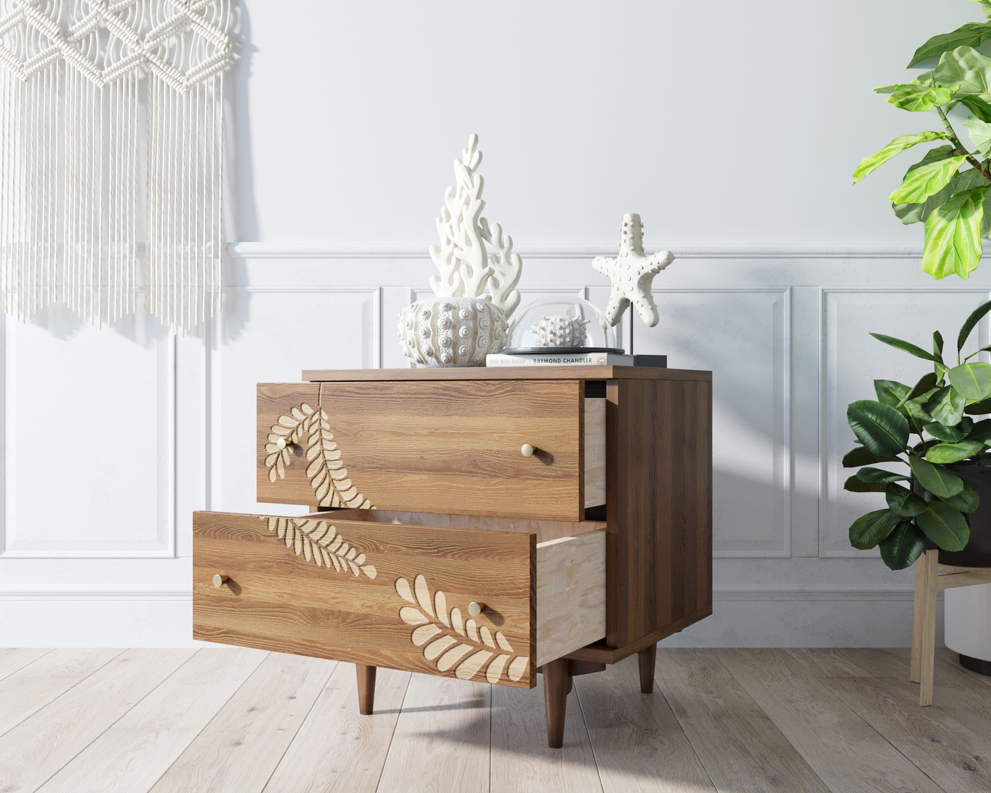 купить Комод "Boho" 2 ящика с растением арт BH05 в Москве купить Комод "Boho" 2 ящика с растением арт BH05