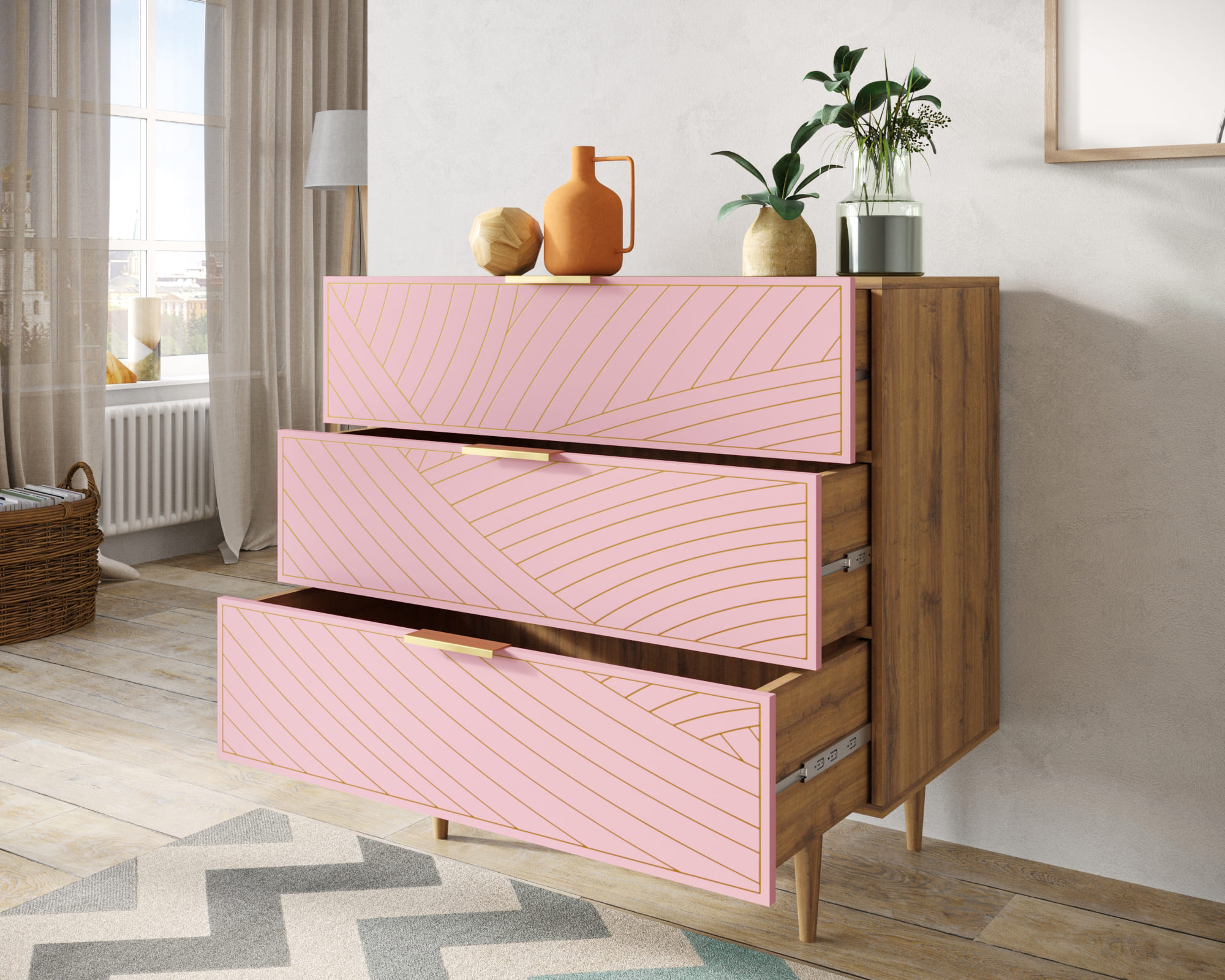 купить Комод с тремя ящиками "Line" LN12/GR1/pink