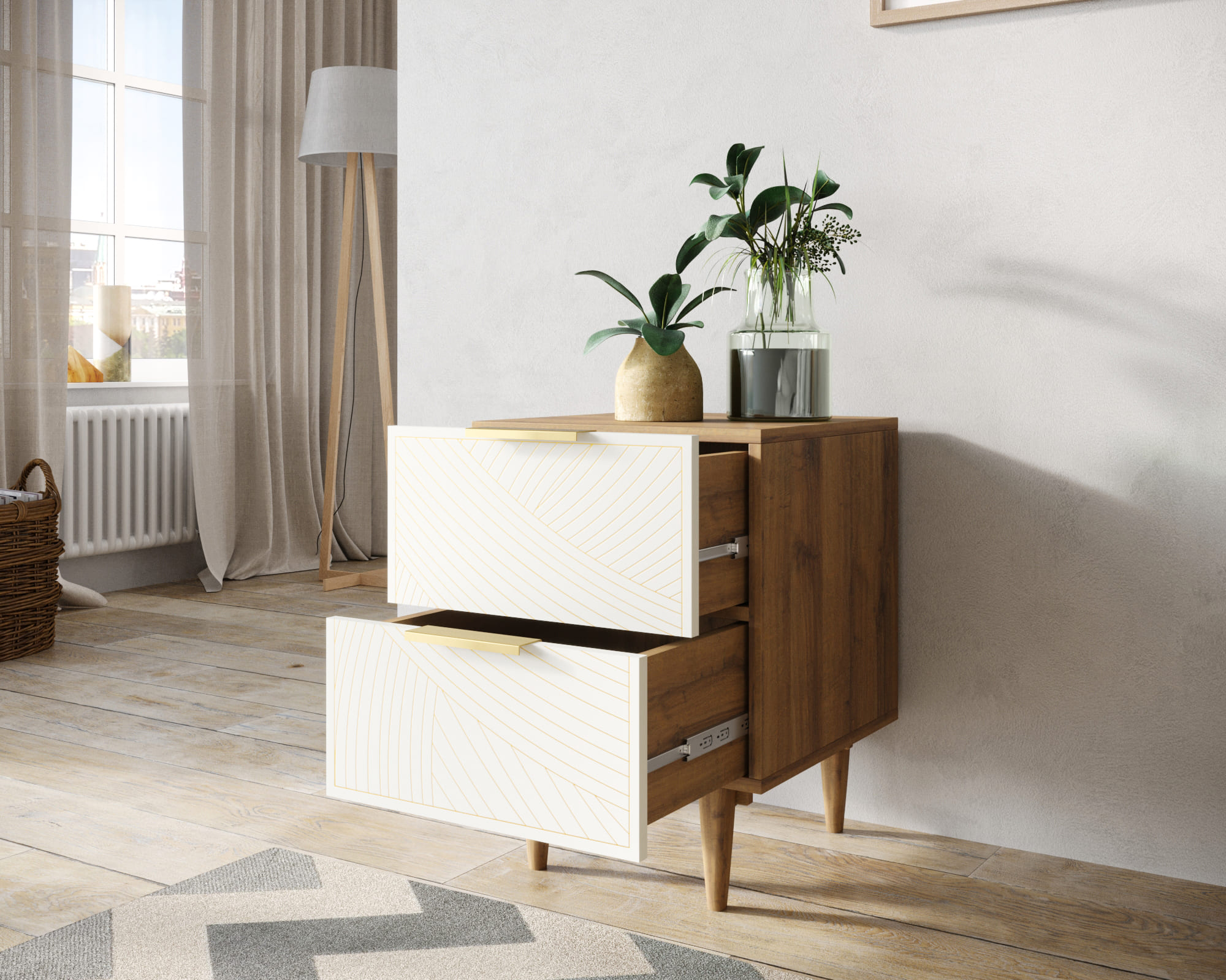 купить Тумбочка с двумя ящиками "Line" LN07/GR1/beige в Москве купить Тумбочка с двумя ящиками "Line" LN07/GR1/beige