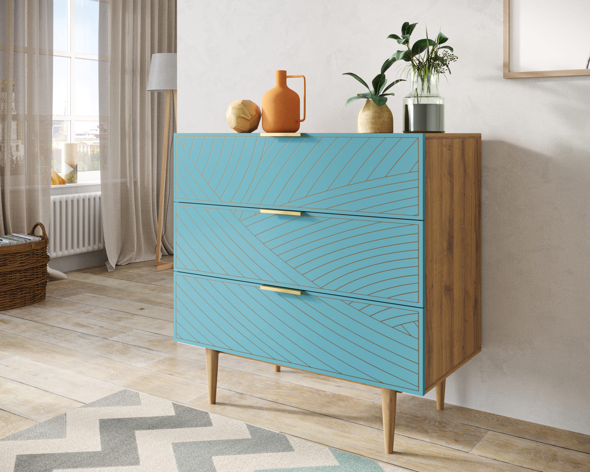 заказать Комод с тремя ящиками "Line" LN12/GR1/blue