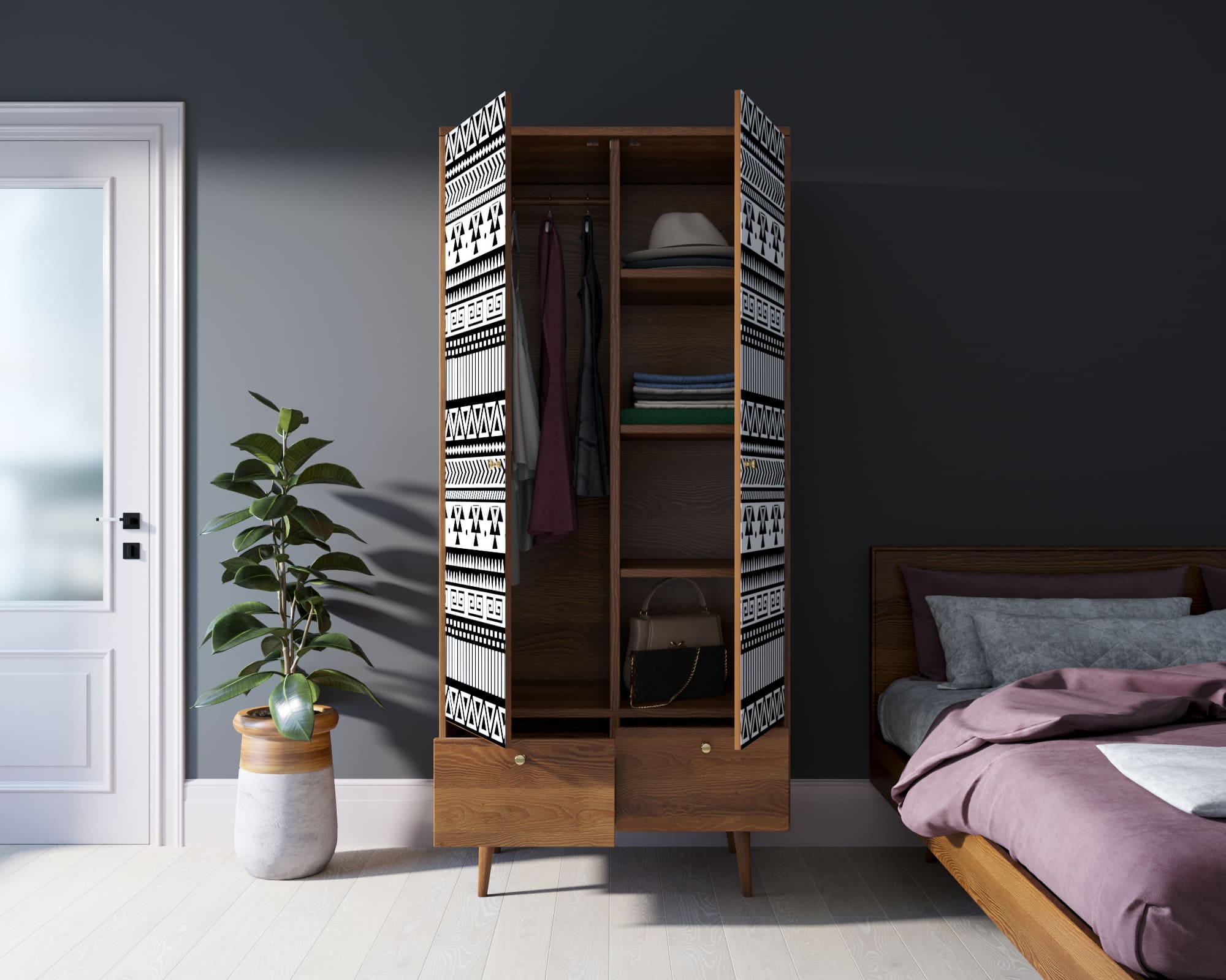 Шкаф двухстворчатый "Berber" принт 19 арт BB16/Print_19 в интернет-магазине