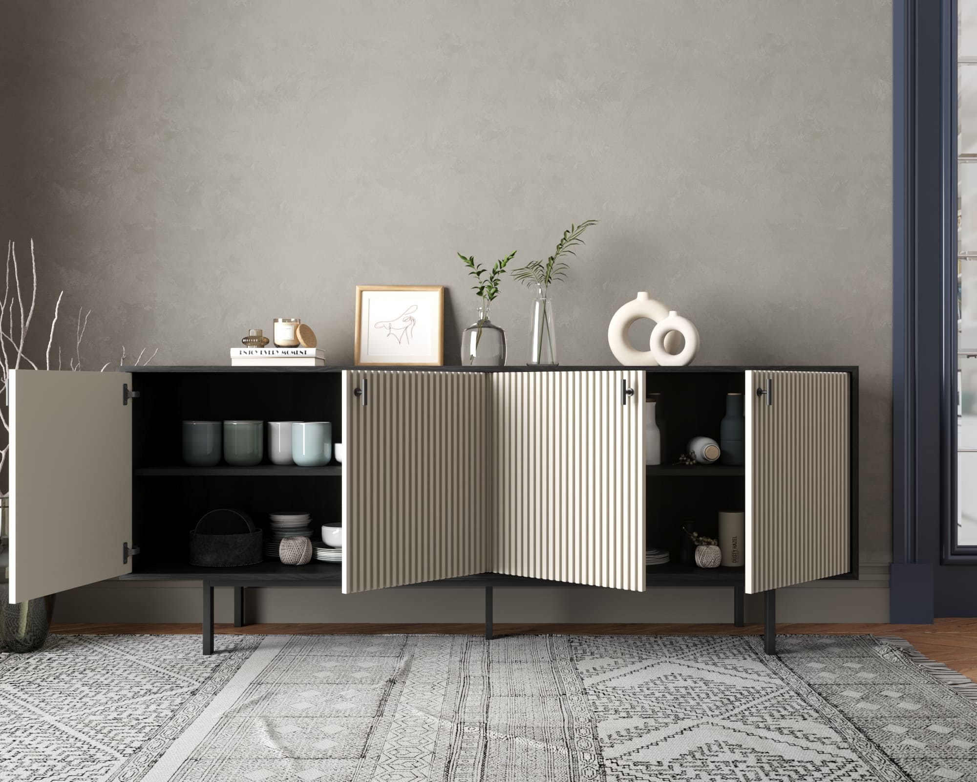 купить Комод с четыремя дверками "Emerson" арт EM01/milky/L