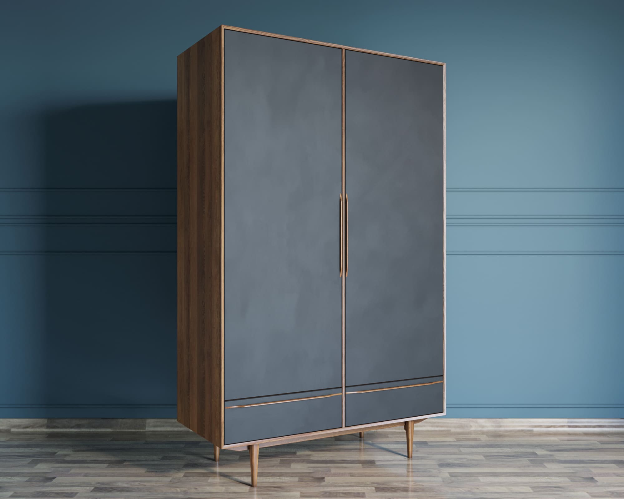 стильный Шкаф двустворчатый  "Bruni Black" с двумя ящиками арт BR27/2Black