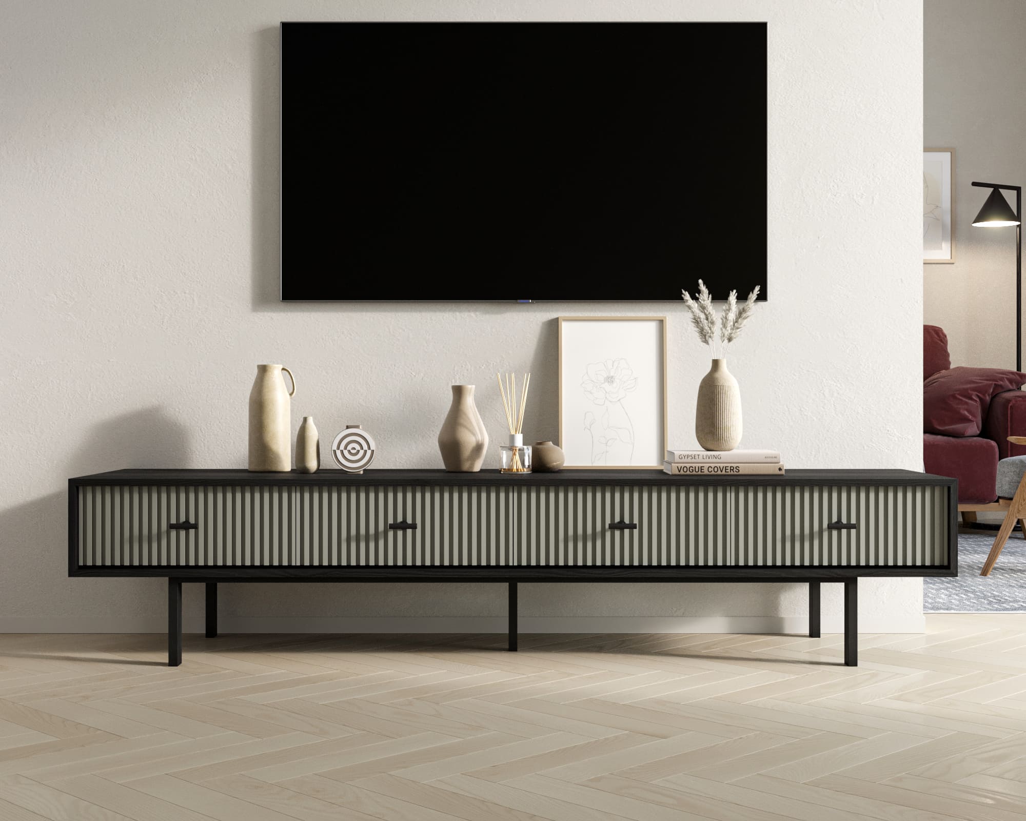 Комод с четырьмя ящиками под TV "Emerson" арт EM06/gray/L в интернет-магазине