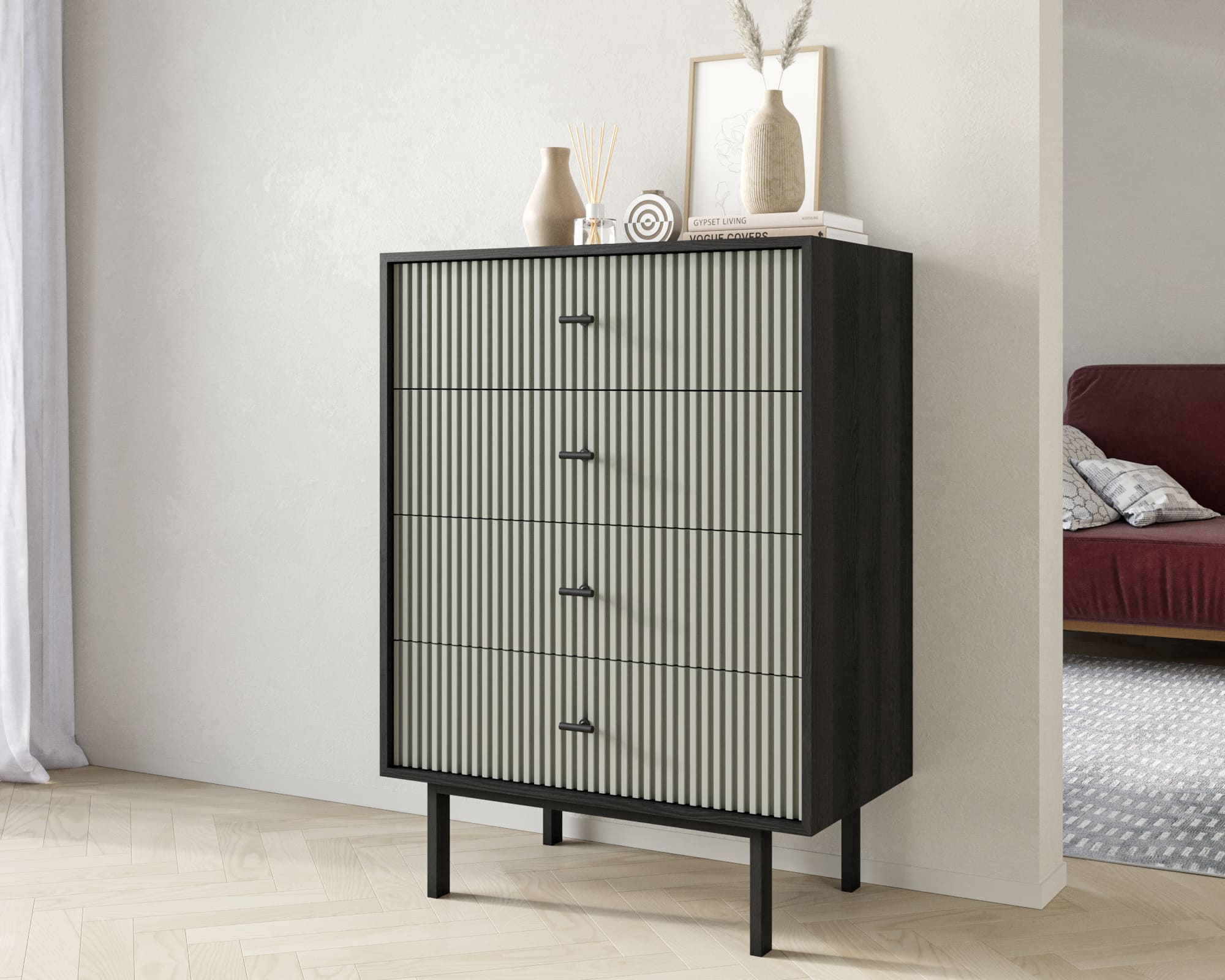 заказать Комод вертикальный с четырьмя ящиками "Emerson" арт EM18/gray/L в Москве заказать Комод вертикальный с четырьмя ящиками "Emerson" арт EM18/gray/L