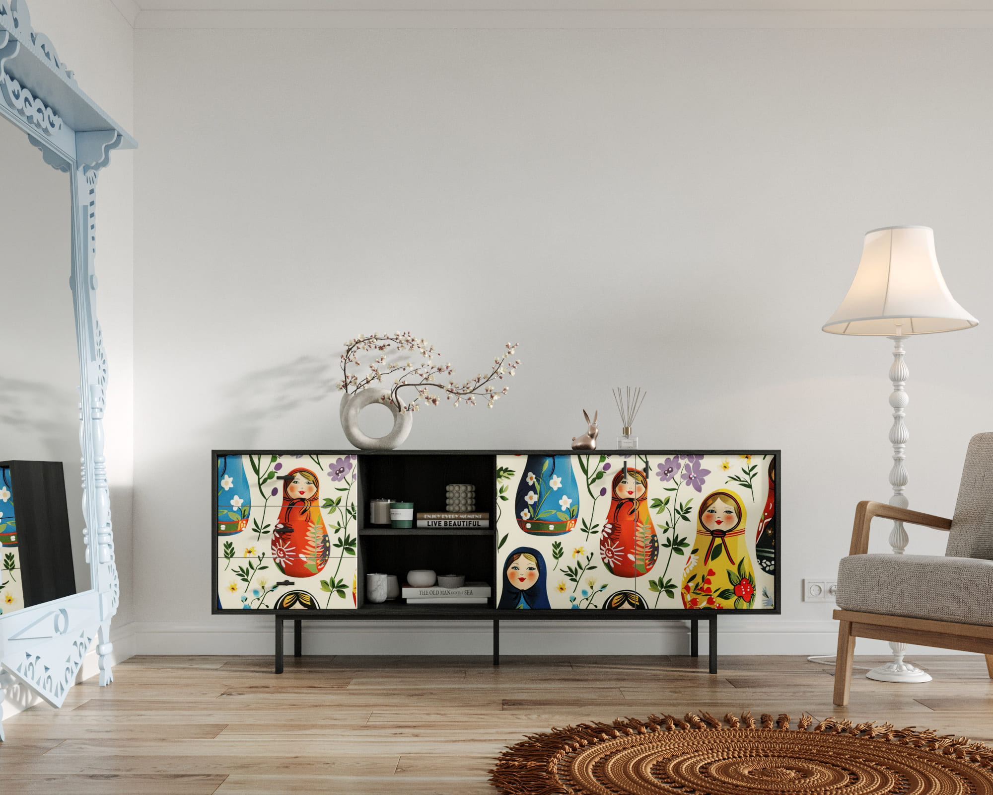 Комод с дверками и нишей "Emerson" Матрешки арт EM15/Art04 в интернет-магазине в Москве Комод с дверками и нишей "Emerson" Матрешки арт EM15/Art04 в интернет-магазине