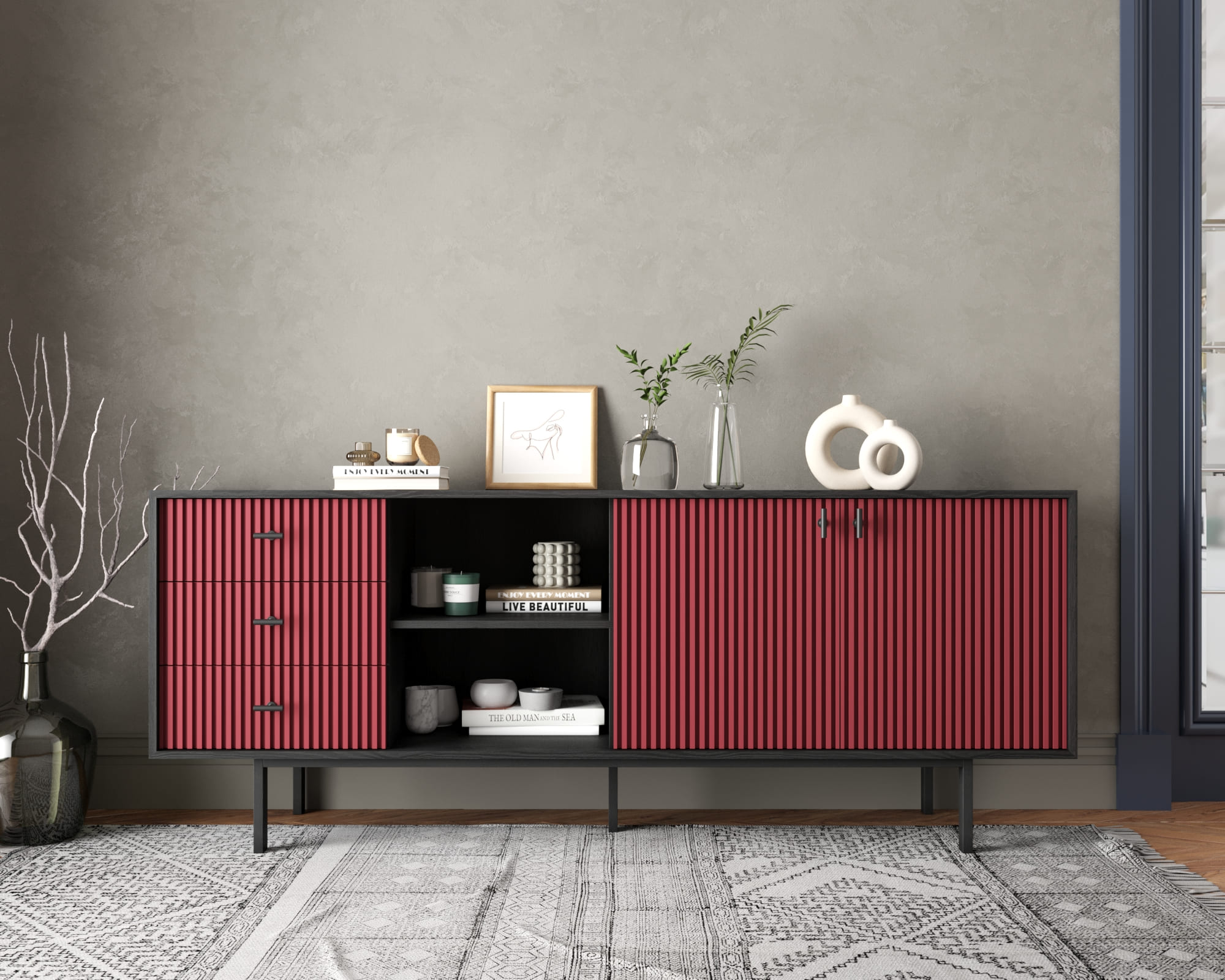 Комод с дверками и нишей "Emerson" арт EM15/red/L в интернет-магазине