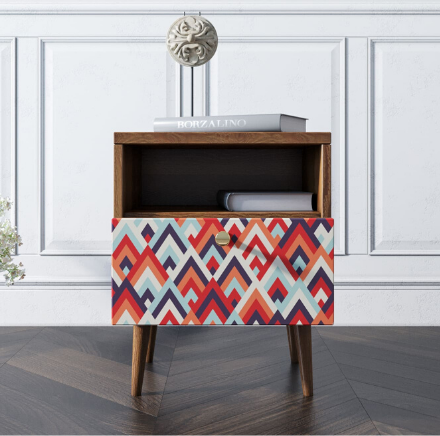 Тумбочка "Berber" с одним ящиком 2 принт арт BB06/Print_02, разноцветная