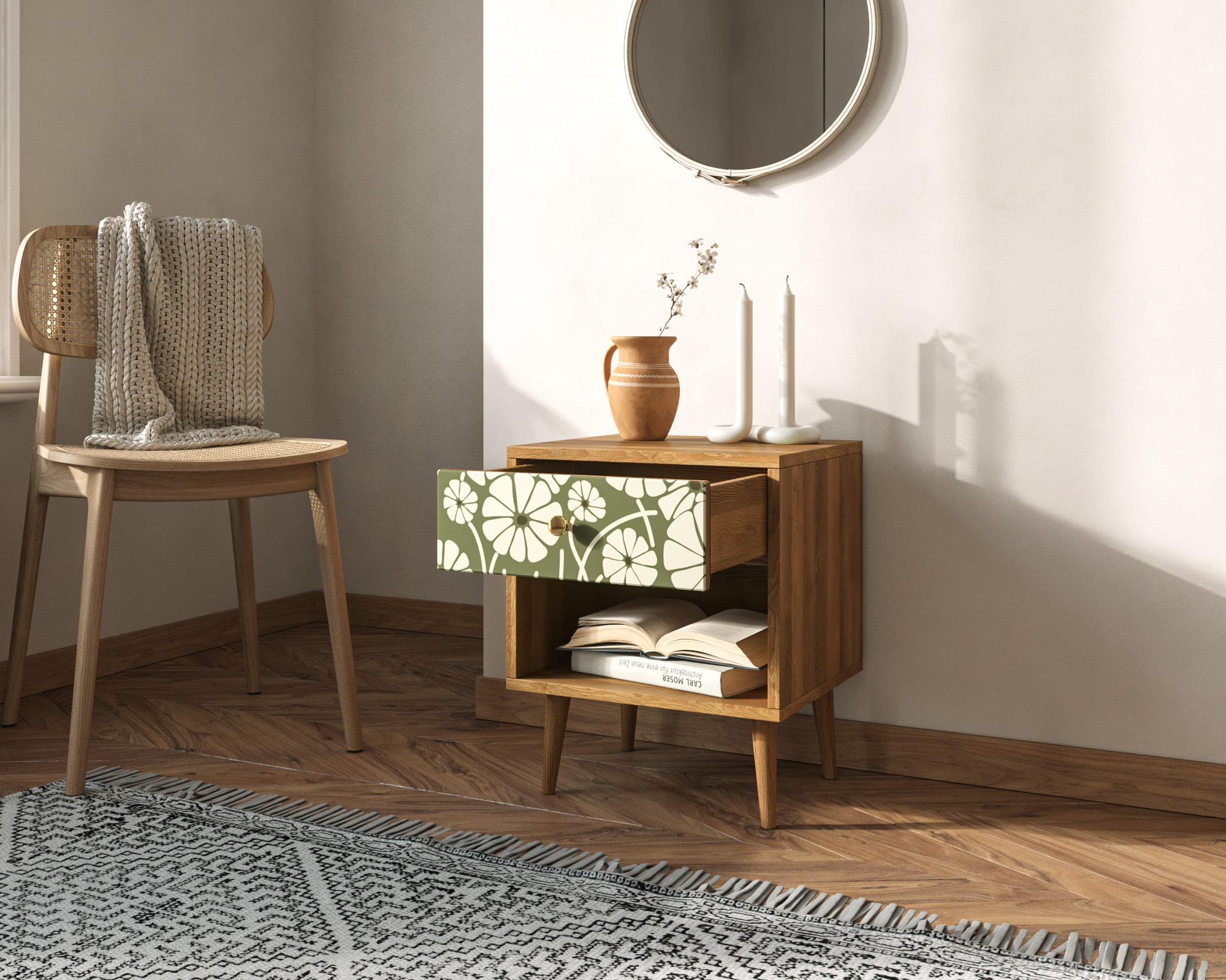 купить Тумбочка "Berber" с открытой полкой 53 принт арт BB33/Print_53, разноцветная