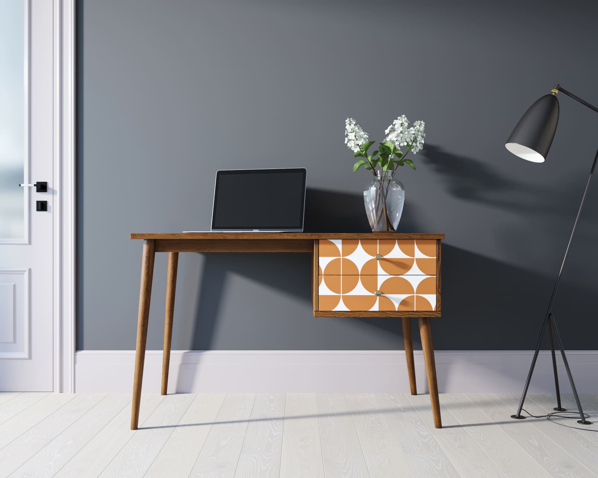 Стол рабочий "Berber" принт 14 с одной тумбой арт BB20/Print_14 в интерьере в Москве Стол рабочий "Berber" принт 14 с одной тумбой арт BB20/Print_14 в интерьере