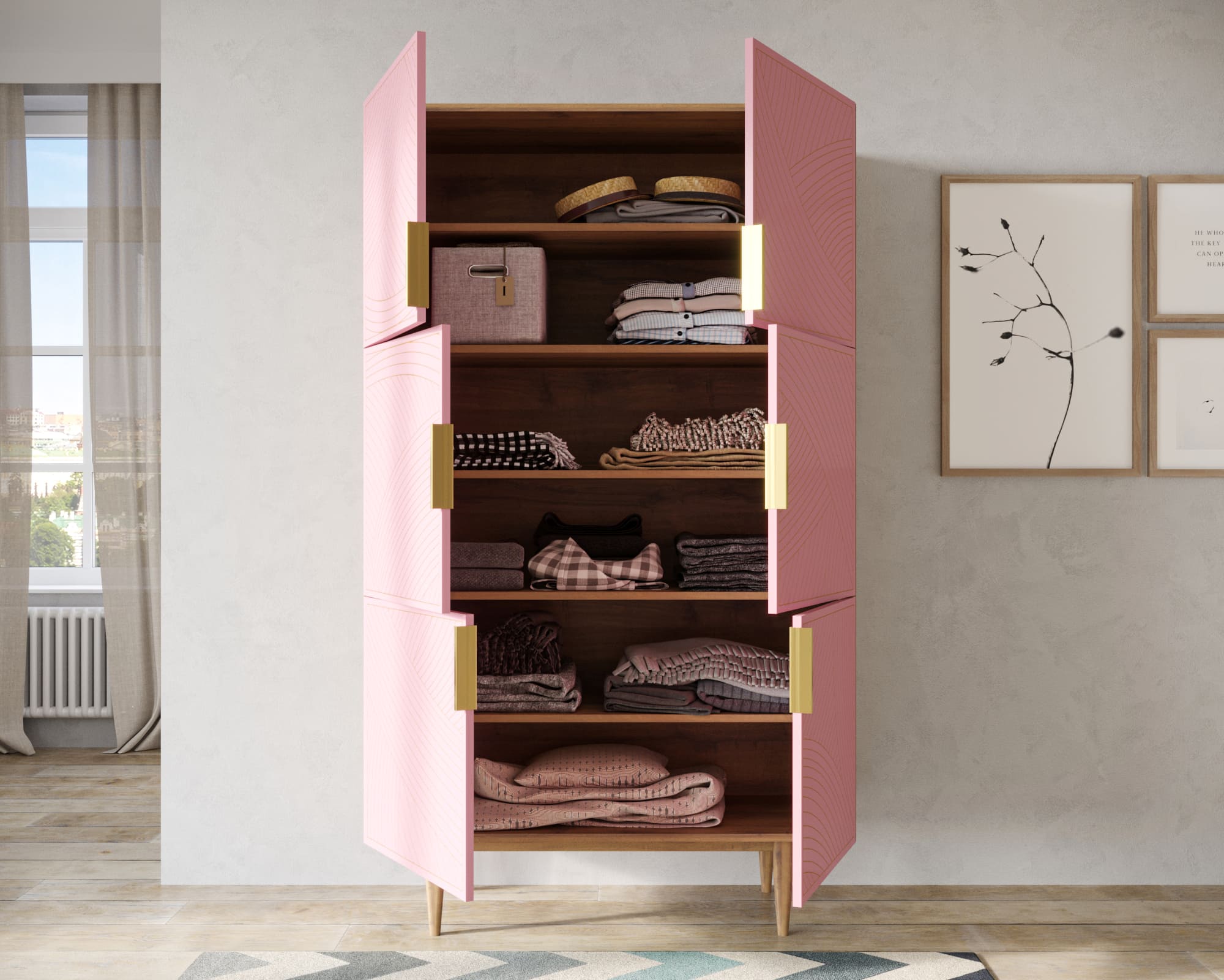 купить Большой комод с шестью дверками "Line" LN04/GR1/pink в Москве купить Большой комод с шестью дверками "Line" LN04/GR1/pink