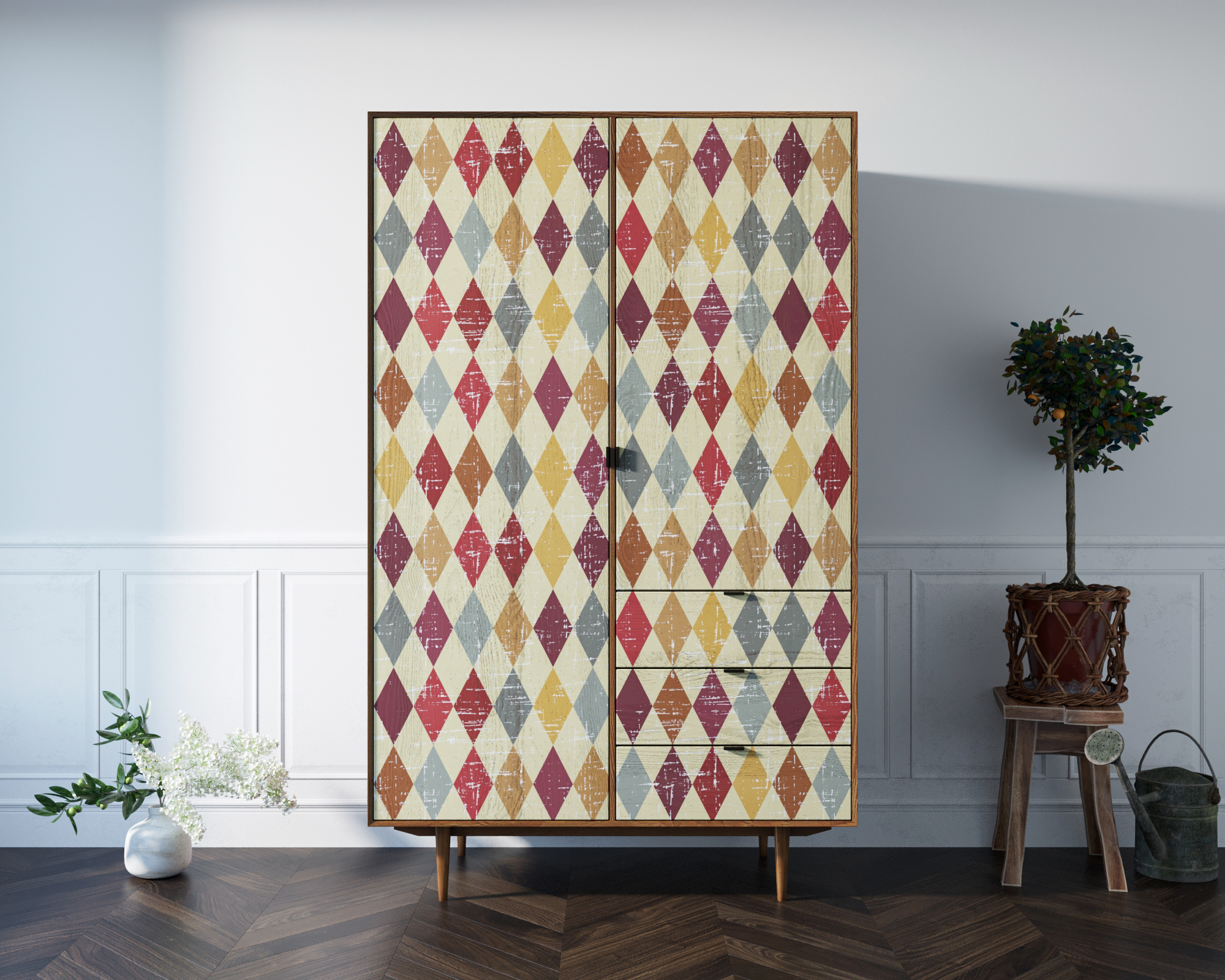 фото Шкаф в скандинавском стиле "Bruni print" с ящиками арт BR27P