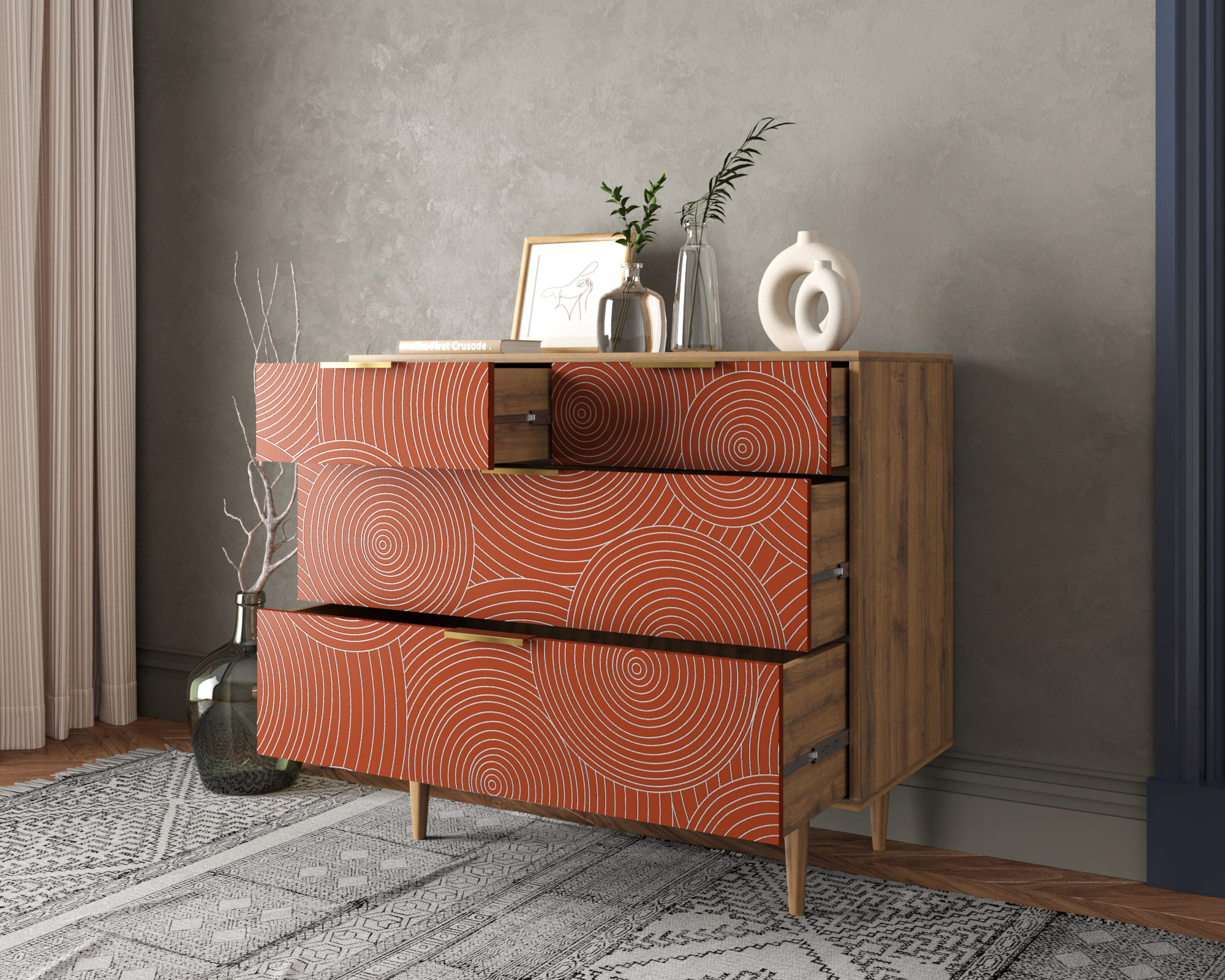 купить Комод с четыремя ящиками "Line" R22/red в Москве купить Комод с четыремя ящиками "Line" R22/red