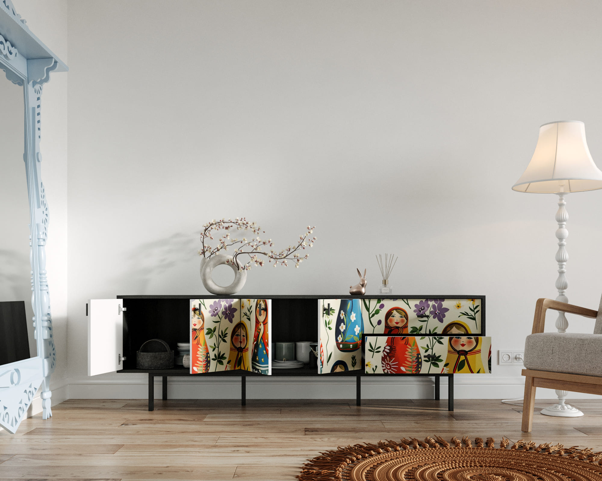 купить Комод с четырьмя дверками и двумя ящиками "Emerson" Матрешки арт EM04/Art04 в Москве купить Комод с четырьмя дверками и двумя ящиками "Emerson" Матрешки арт EM04/Art04