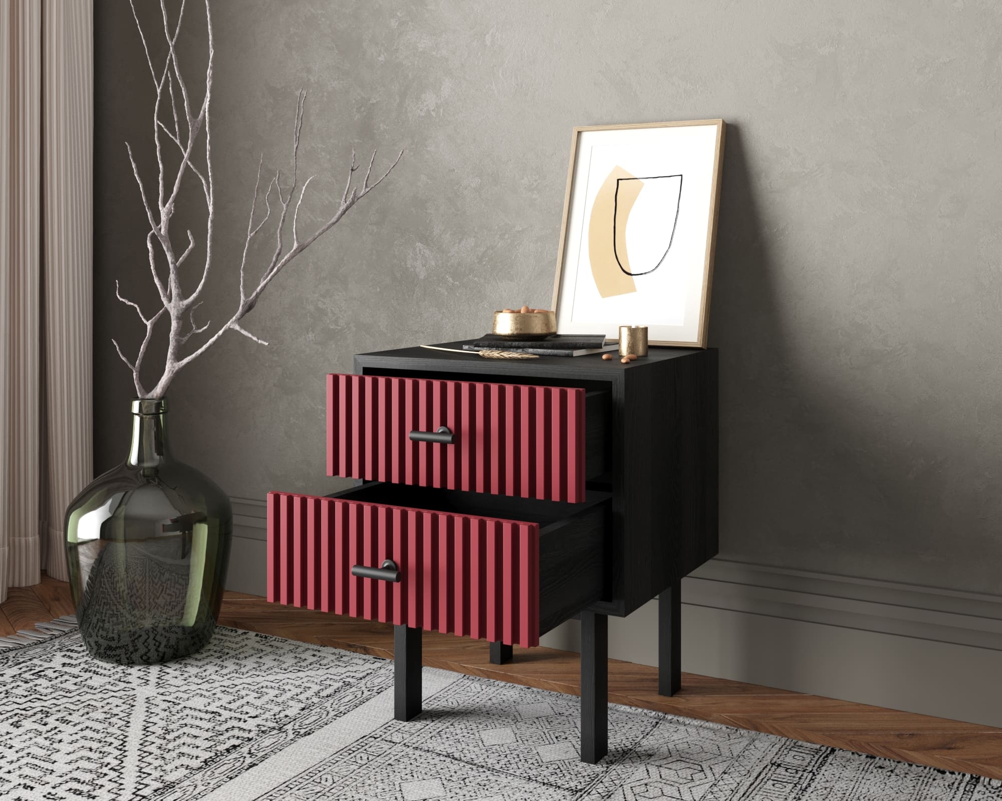 купить Тумбочка с двумя ящиками "Emerson" арт EM16/red/L в Москве купить Тумбочка с двумя ящиками "Emerson" арт EM16/red/L