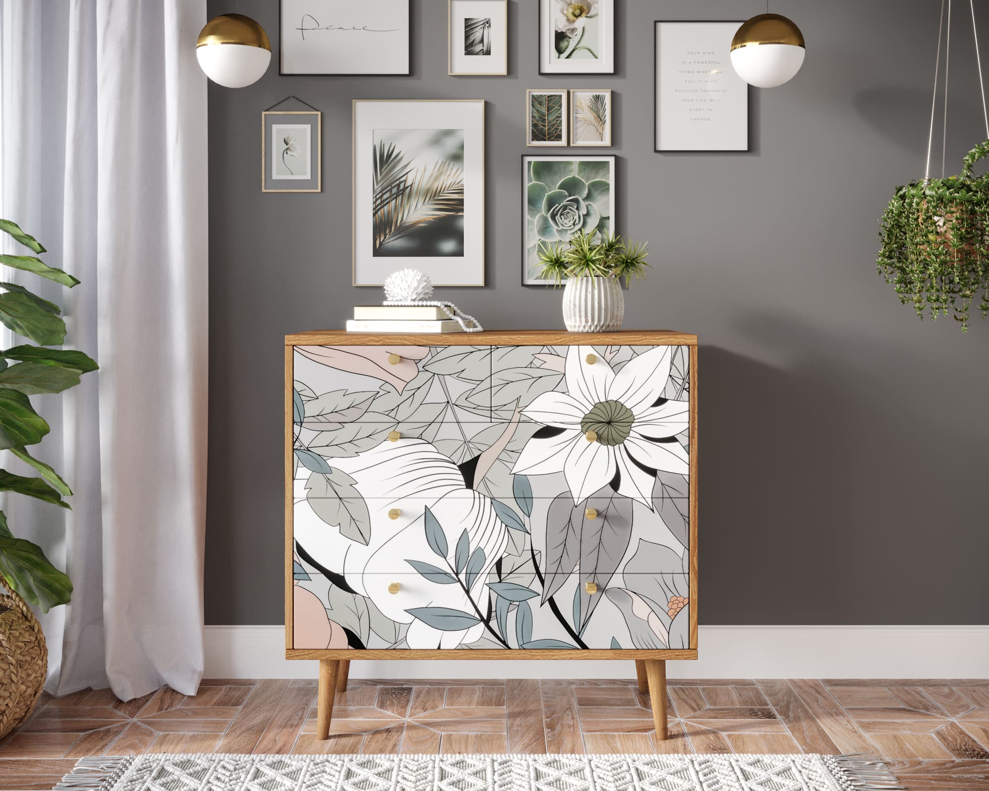 Комод "Berber" пять ящиков 50 принт арт BB36/Print_50 в интерьере