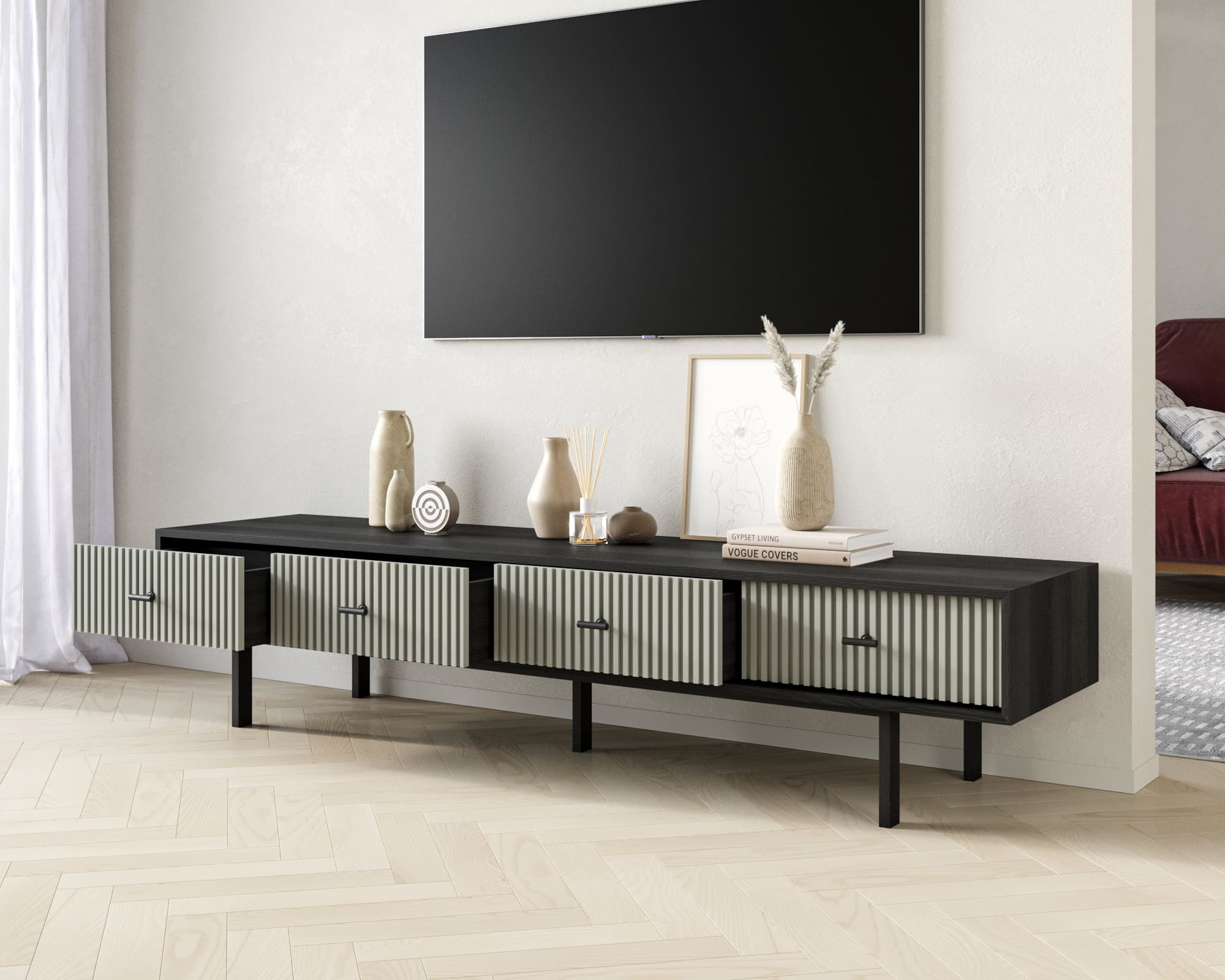 купить Комод с четырьмя ящиками под TV "Emerson" арт EM06/gray/L