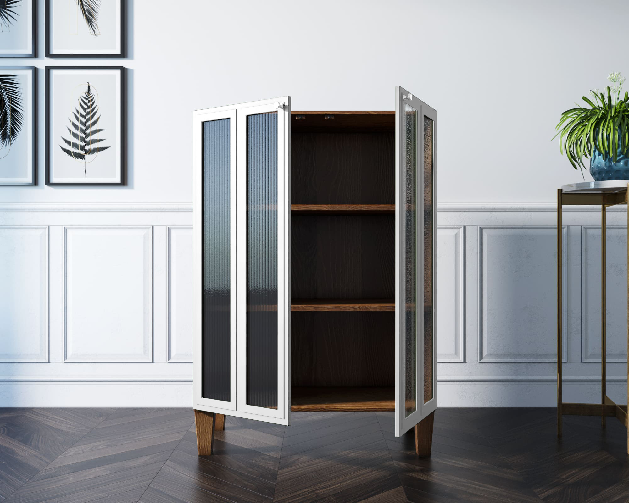 заказать Шкаф-буфет "Andersen" малый с рифлеными стеклами арт AN18/1WH