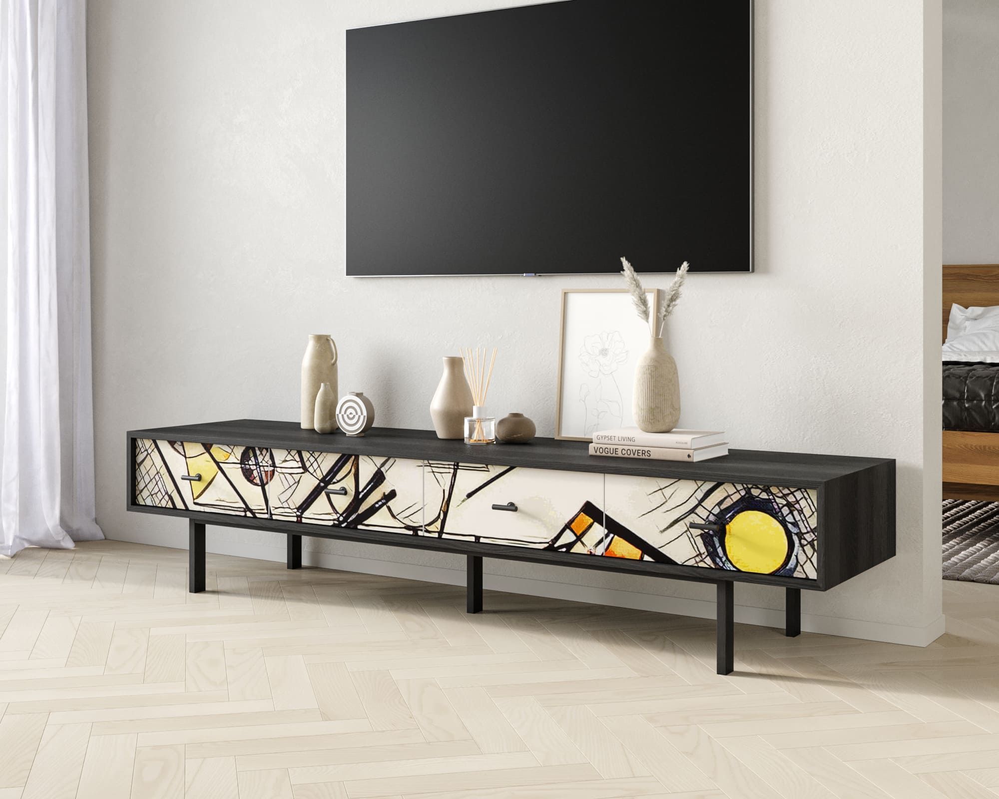 заказать Комод с четырьмя ящиками под TV "Emerson" by Kandinsky арт EM06/Print_01 в Москве заказать Комод с четырьмя ящиками под TV "Emerson" by Kandinsky арт EM06/Print_01