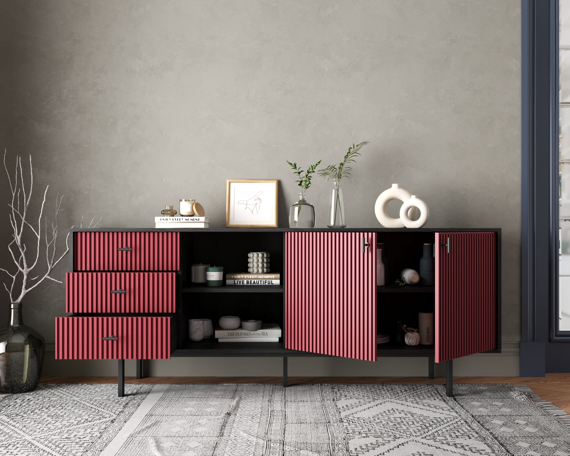 купить Комод с дверками и нишей "Emerson" арт EM15/red/L