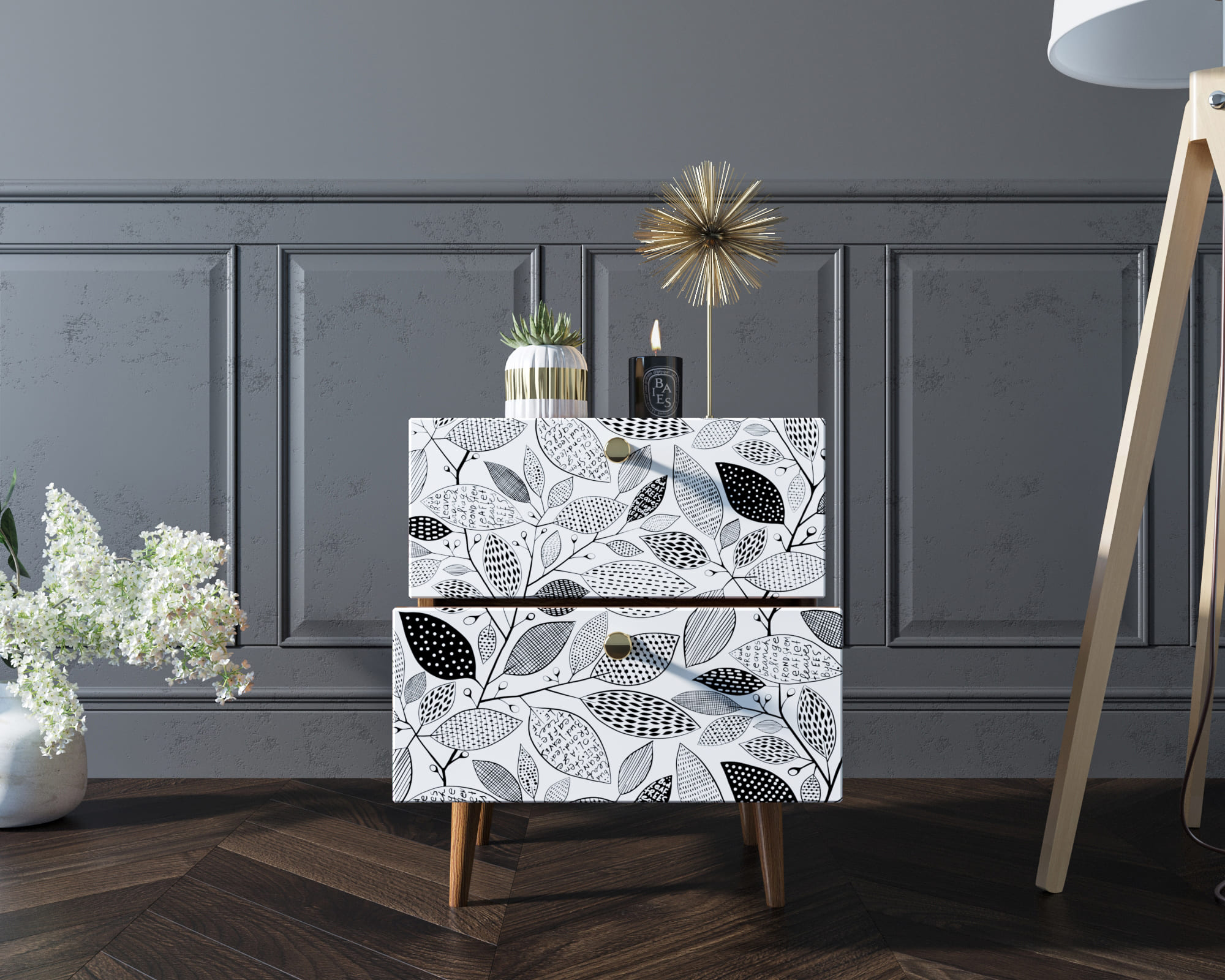 Тумбочка "Berber" с двумя ящиками 9 принт арт BB03/Print_09, разноцветная в интернет-магазине