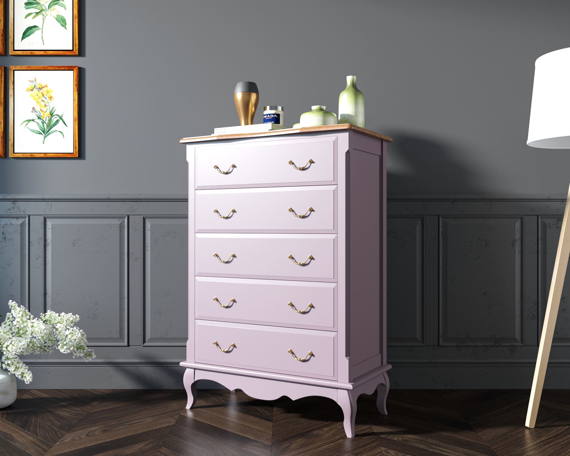 Комод Leontina Lavanda на пять ящиков вертикальный арт ST9342L в интернет-магазине