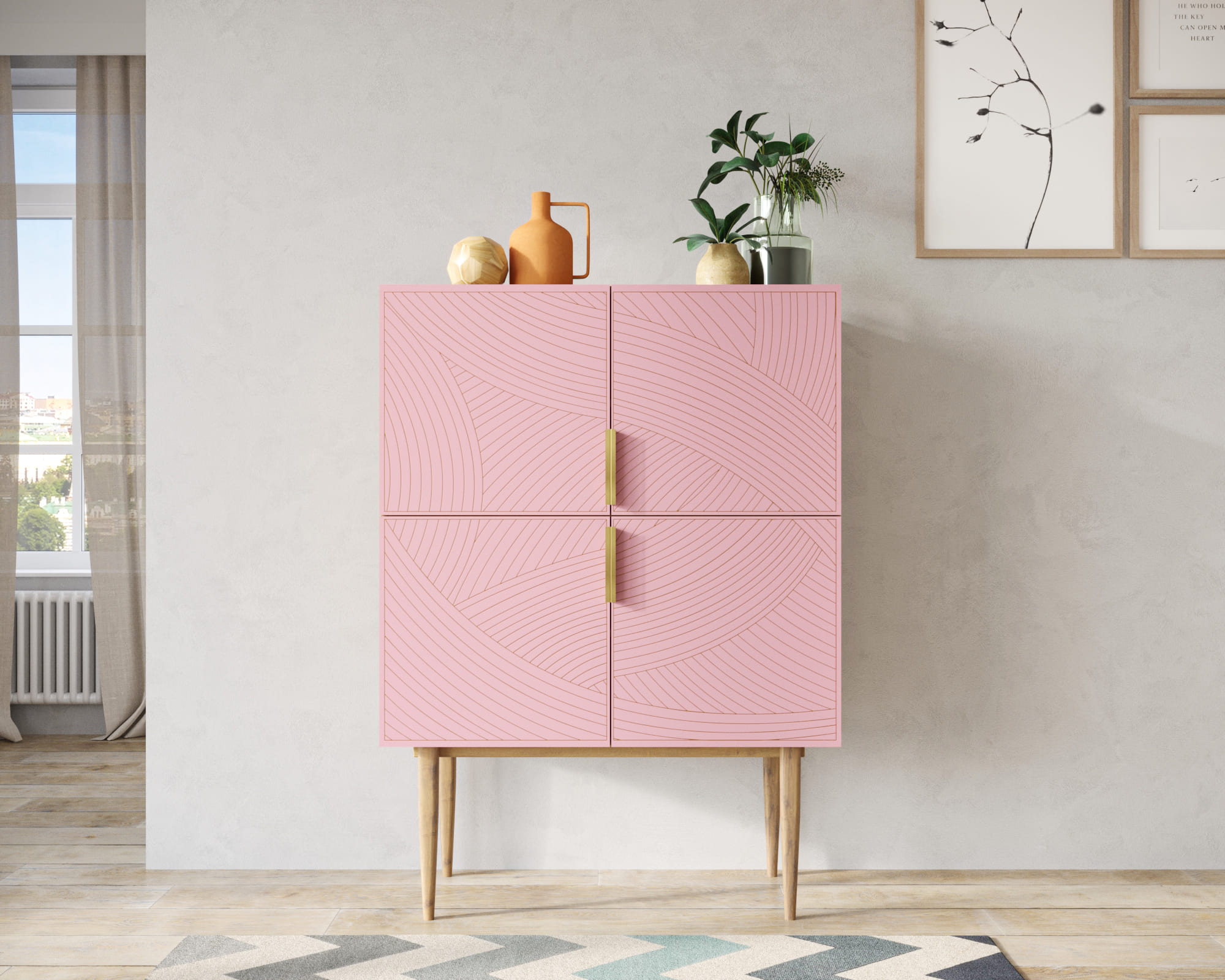 Малый комод с четырьмя дверками на высоких ножках "Line" LN13/GR1/pink в интернет-магазине в Москве Малый комод с четырьмя дверками на высоких ножках "Line" LN13/GR1/pink в интернет-магазине