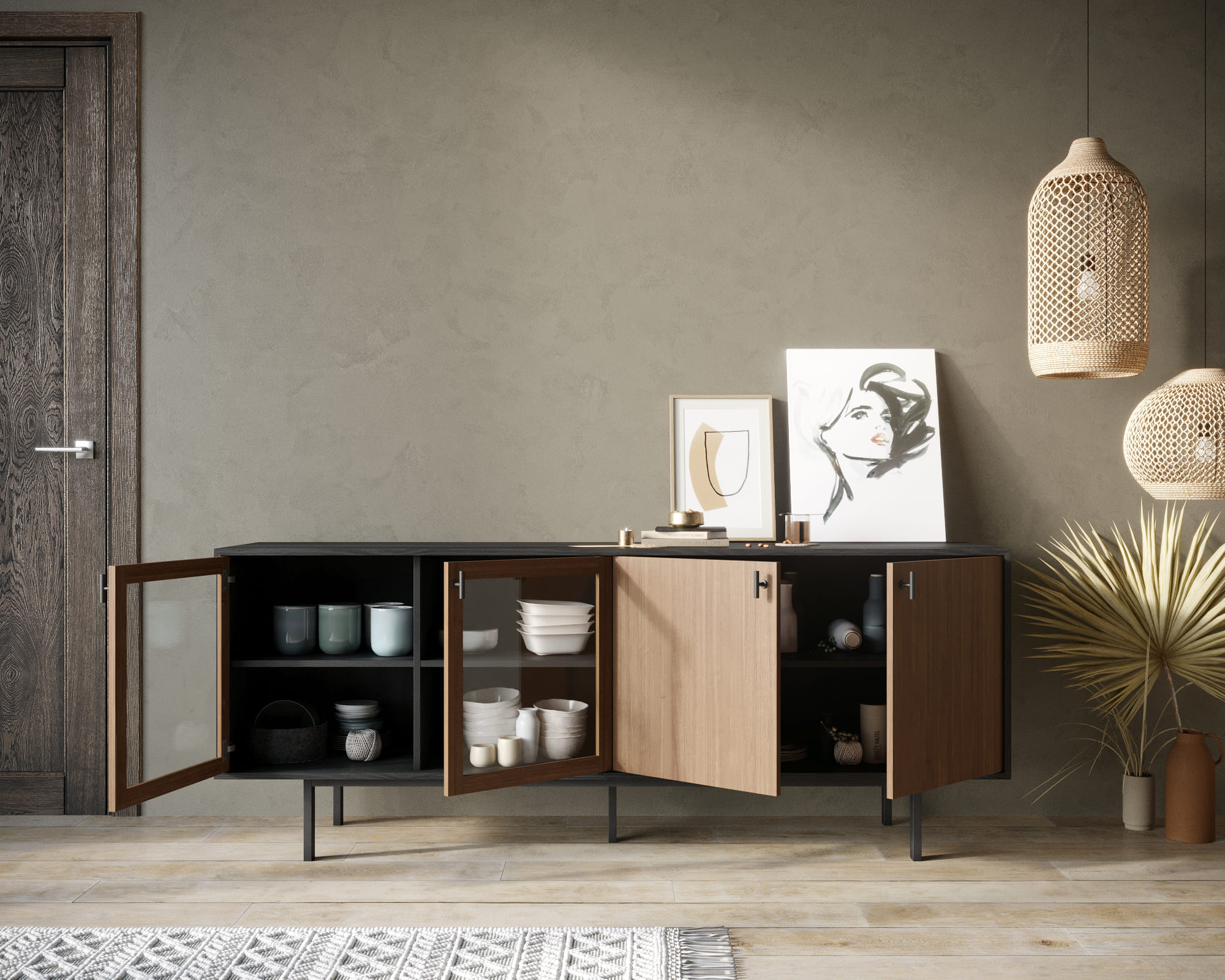 купить Комод со стеклянными и глухими дверками "Emerson" арт EM13