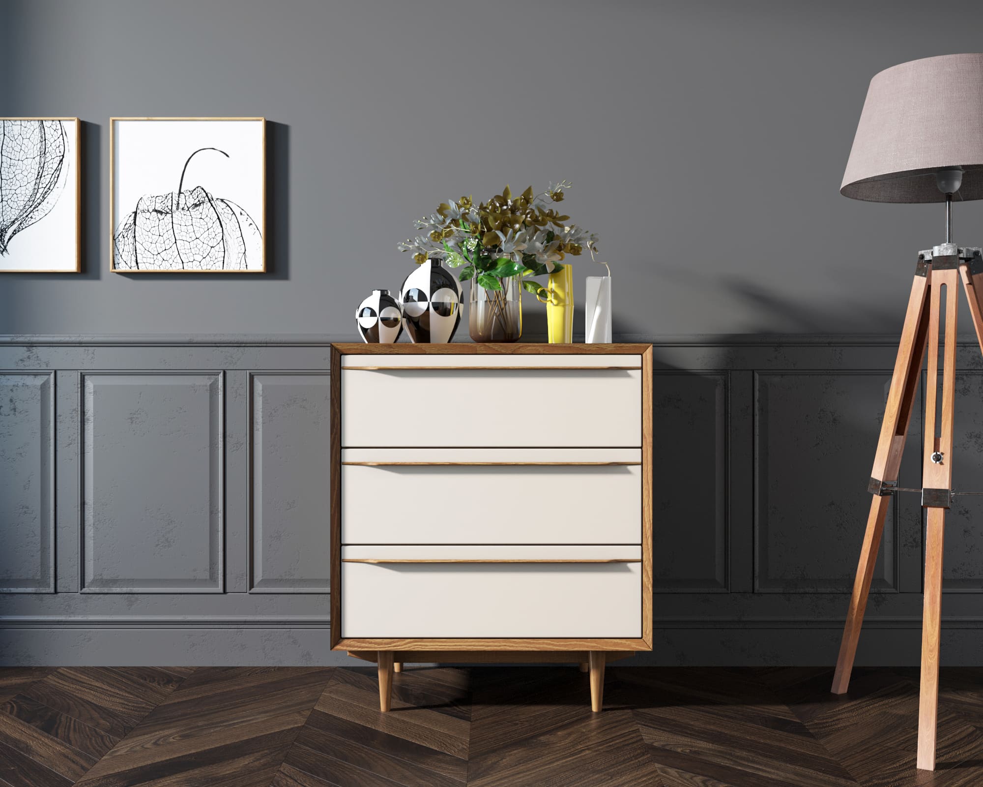 фото Комод в Скандинавском стиле "Bruni white" на три ящика арт BR07WH