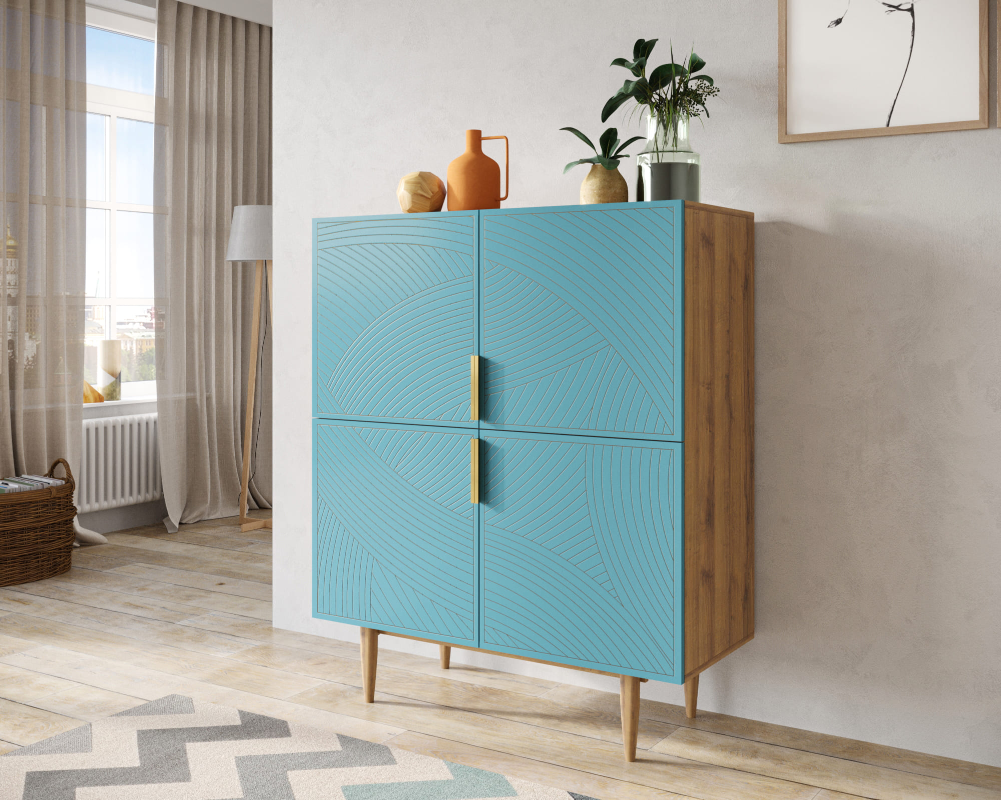 заказать Большой комод с четырьмя дверками "Line" LN03/GR1/blue в Москве заказать Большой комод с четырьмя дверками "Line" LN03/GR1/blue