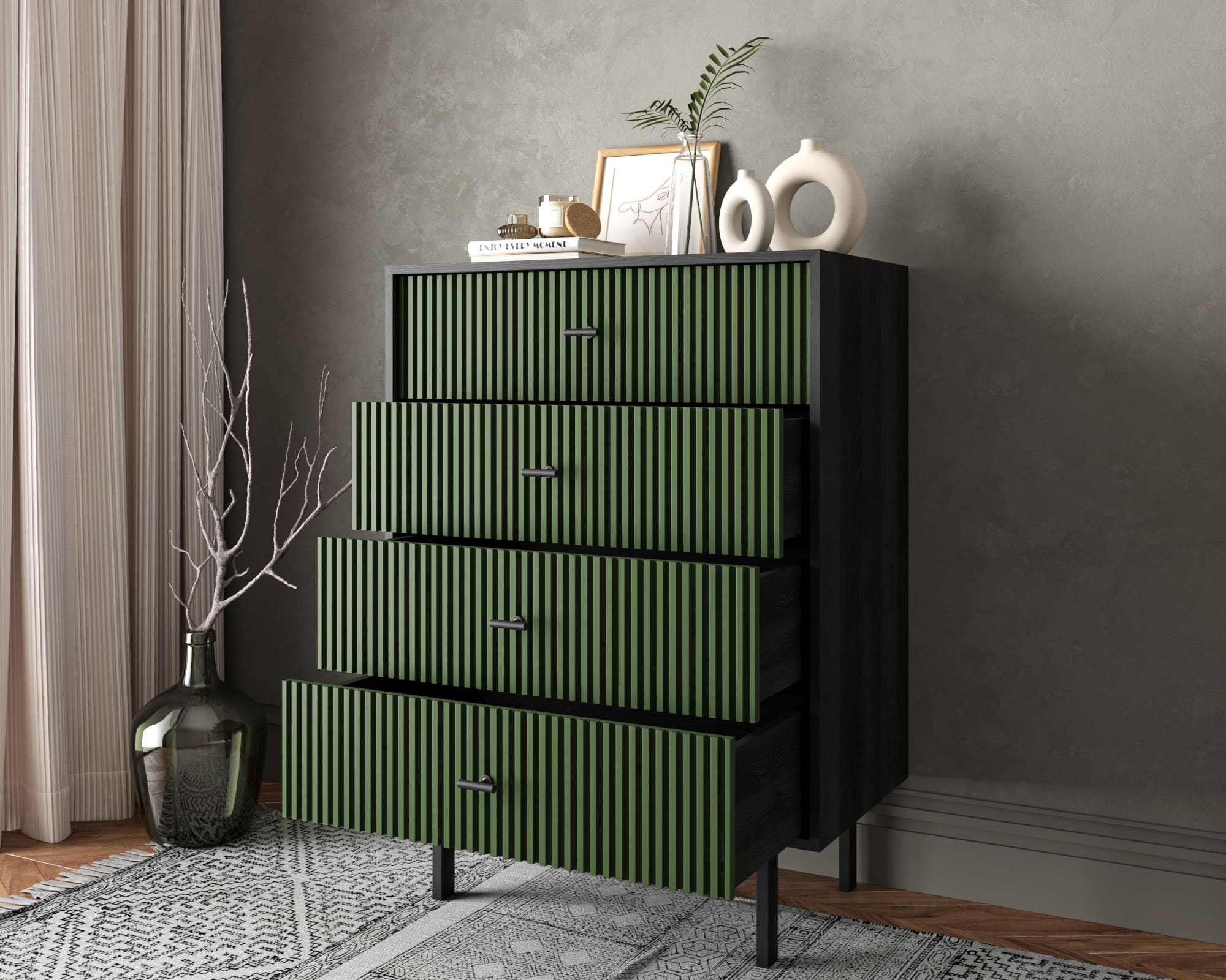 купить Комод вертикальный с четырьмя ящиками "Emerson" арт EM18/green/L в Москве купить Комод вертикальный с четырьмя ящиками "Emerson" арт EM18/green/L