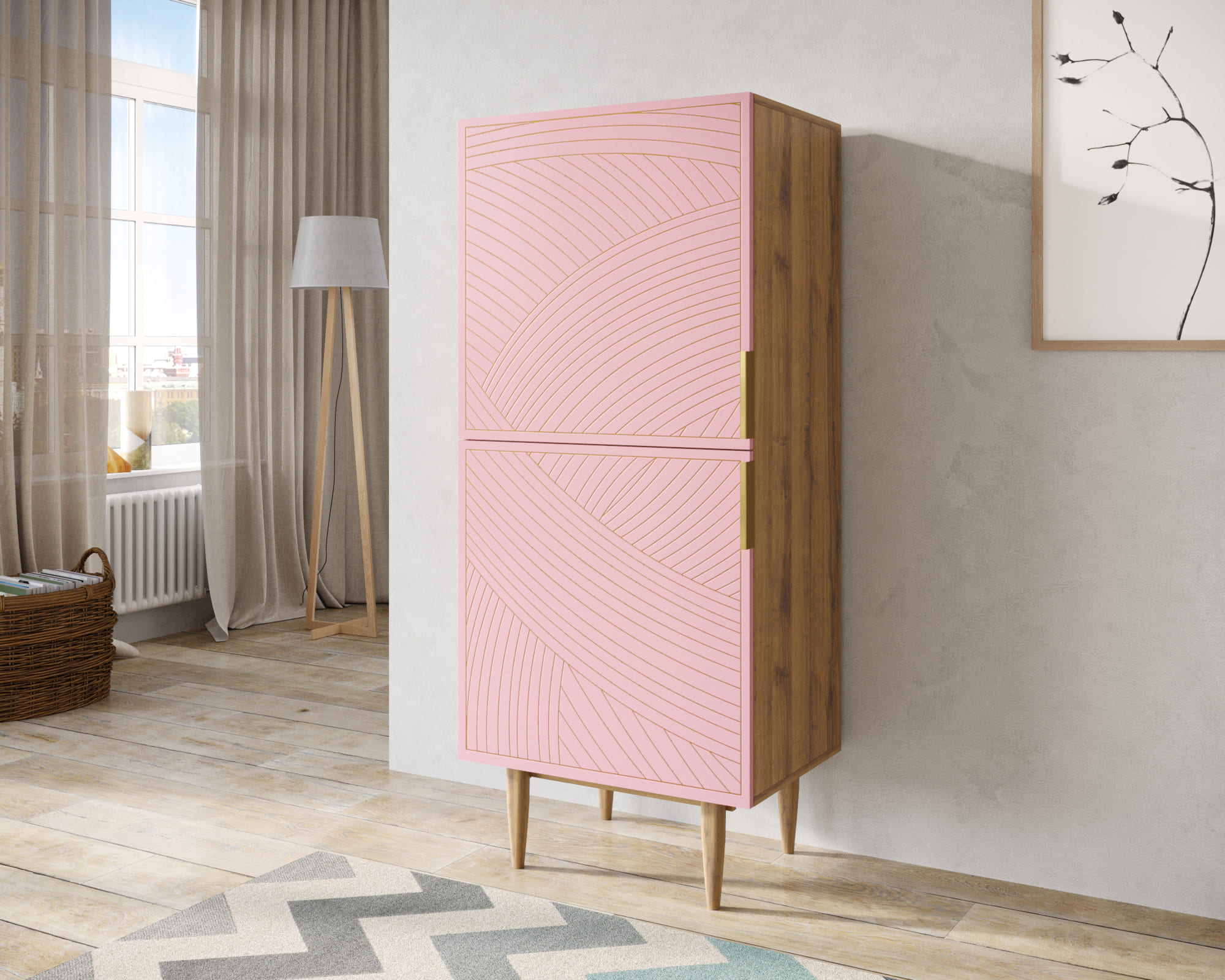 заказать Вертикальный комод с двумя дверками "Line" LN05/GR1/pink в Москве заказать Вертикальный комод с двумя дверками "Line" LN05/GR1/pink