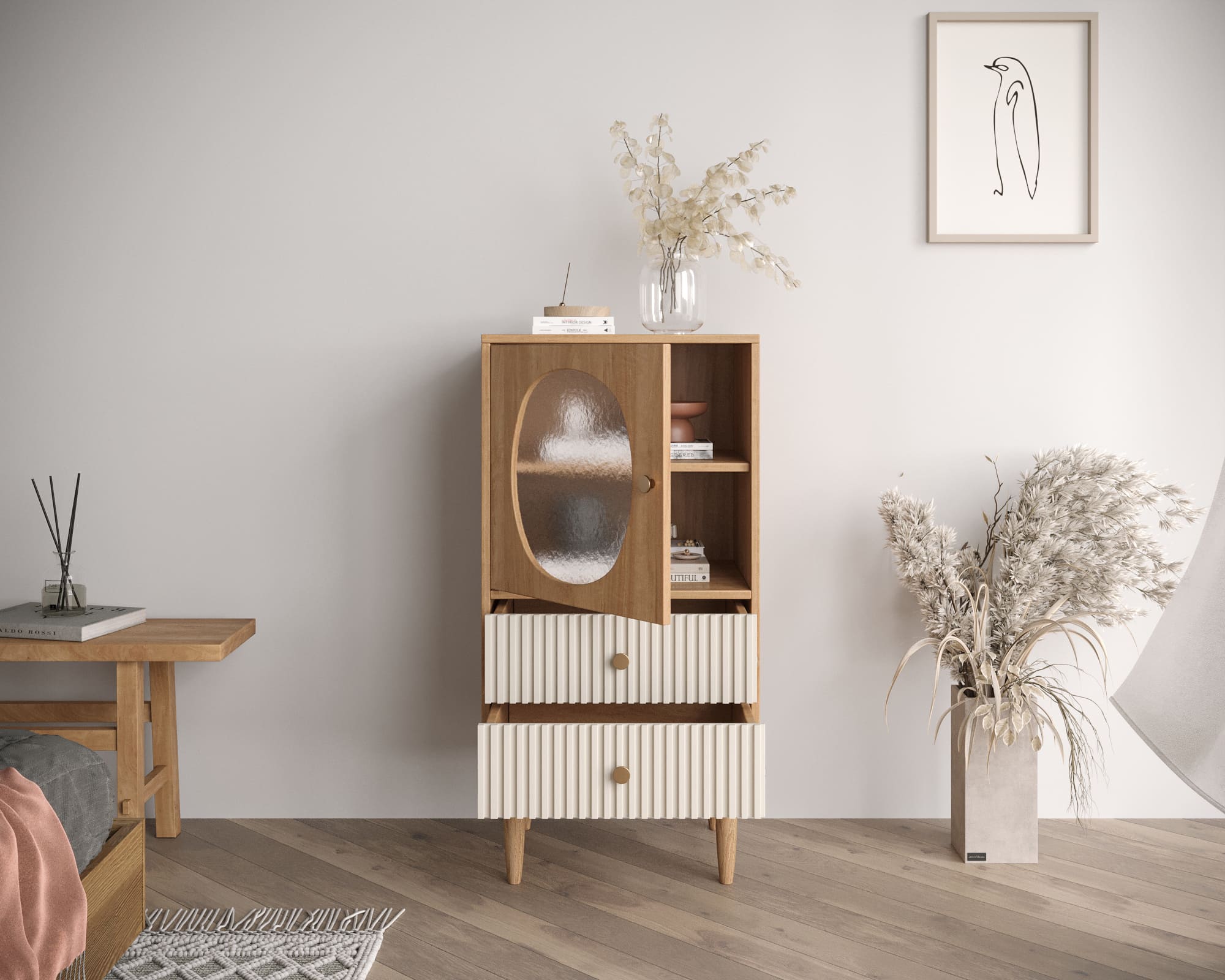 купить Высокая тумба "Bubble" с двумя ящиками арт BBL11, цвет - орех в Москве купить Высокая тумба "Bubble" с двумя ящиками арт BBL11, цвет - орех