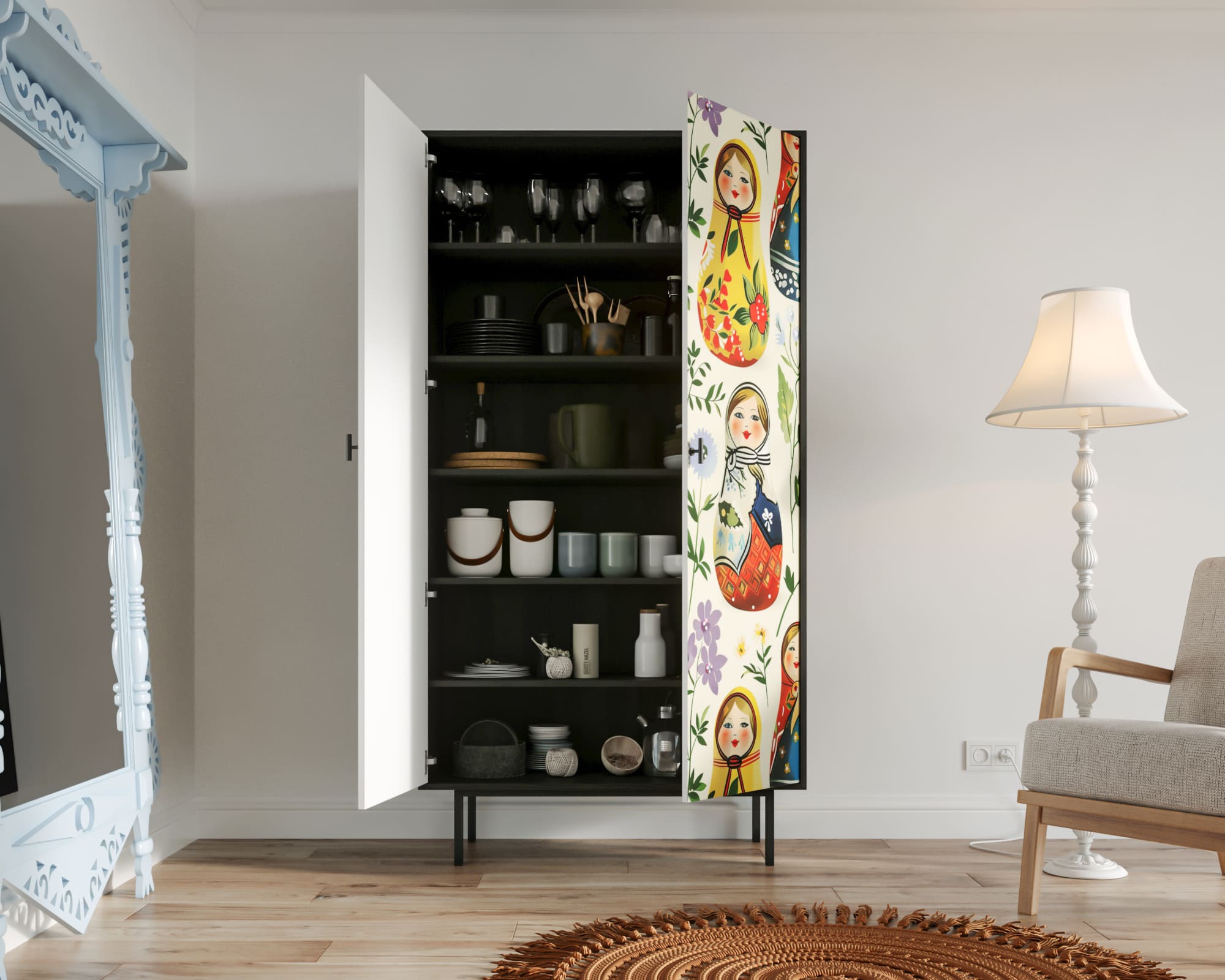 купить Шкаф двухдверный "Emerson" Матрешки арт EM091/Art04 в Москве купить Шкаф двухдверный "Emerson" Матрешки арт EM091/Art04