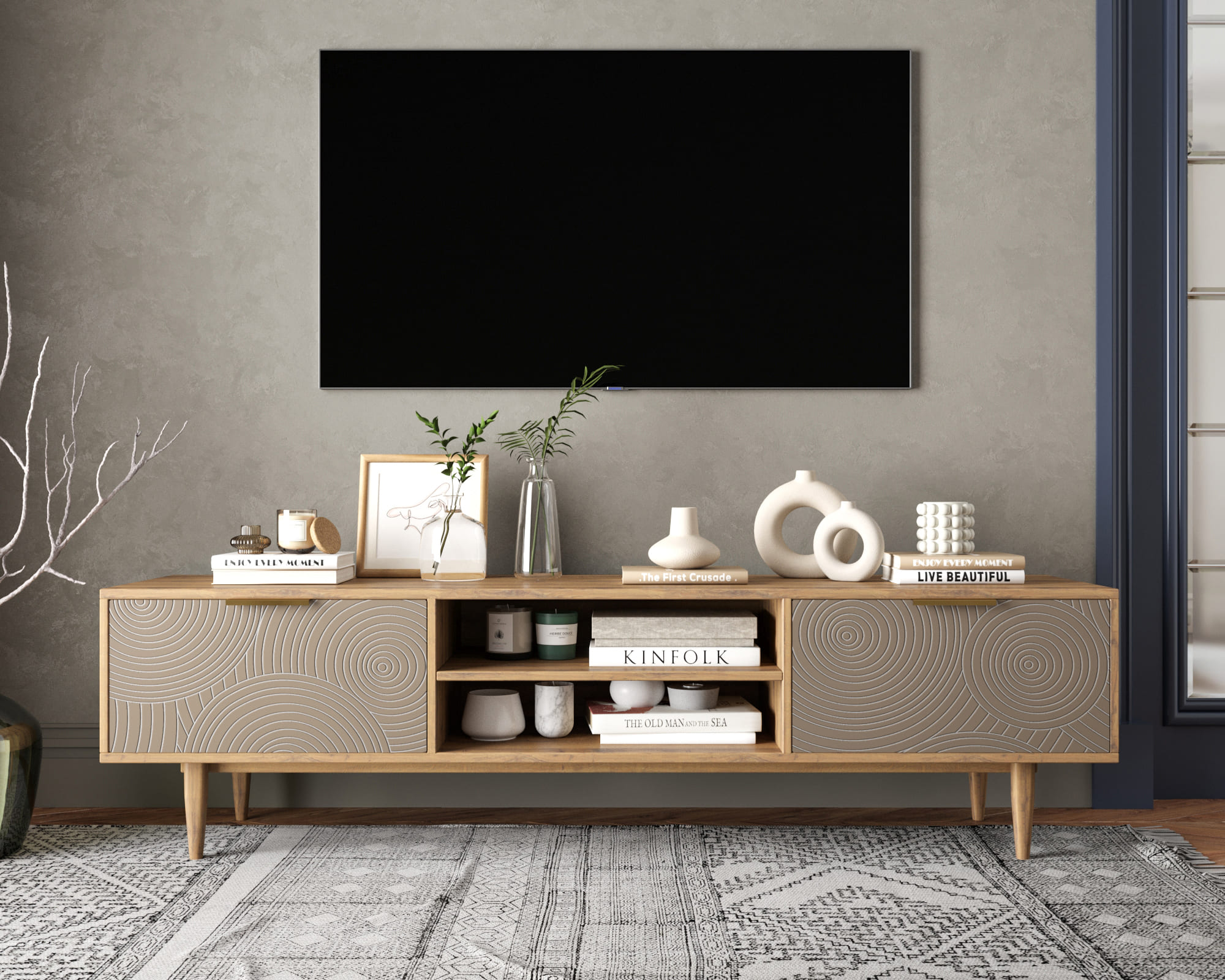 Комод "Line" с нишей низкий под TV R27/beige в интернет-магазине