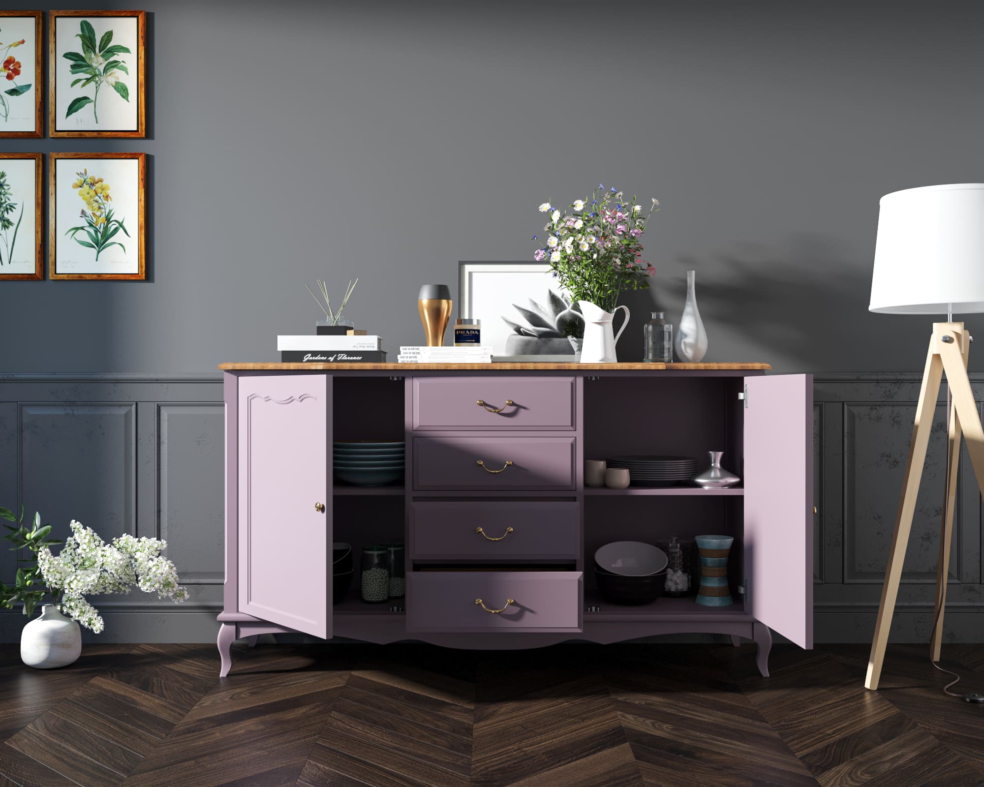 купить Комод "Leontina lavanda" с дверками и ящиками арт ST9351L