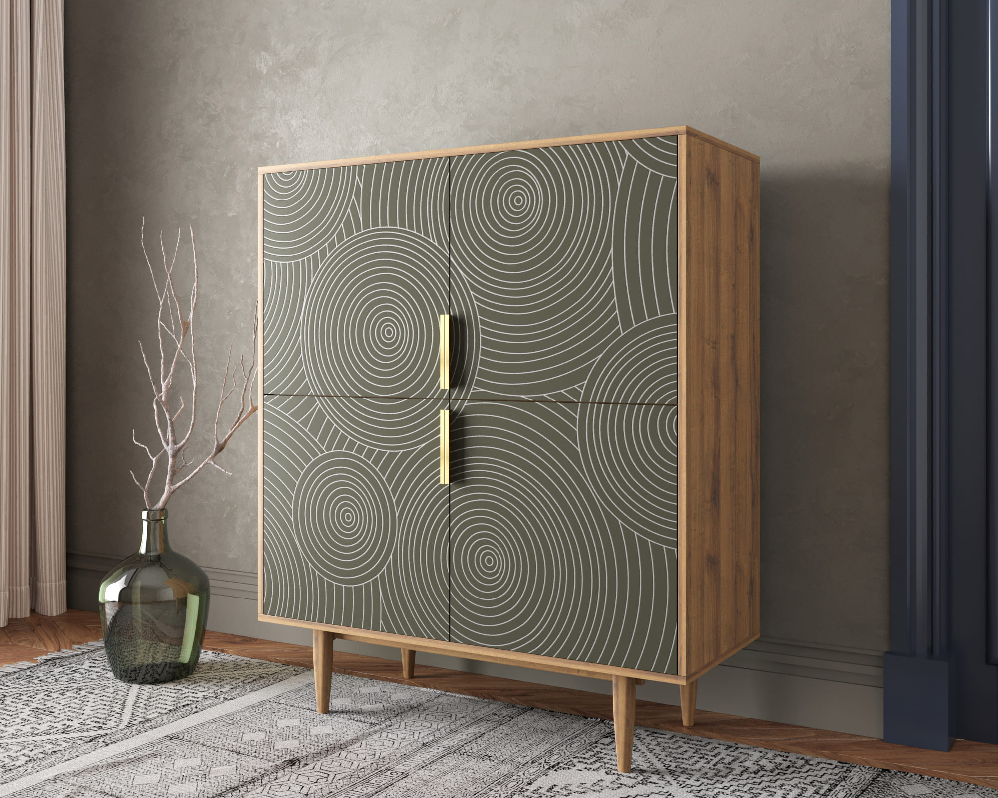 заказать Большой комод с четырьмя дверками "Line" R19/browngrey