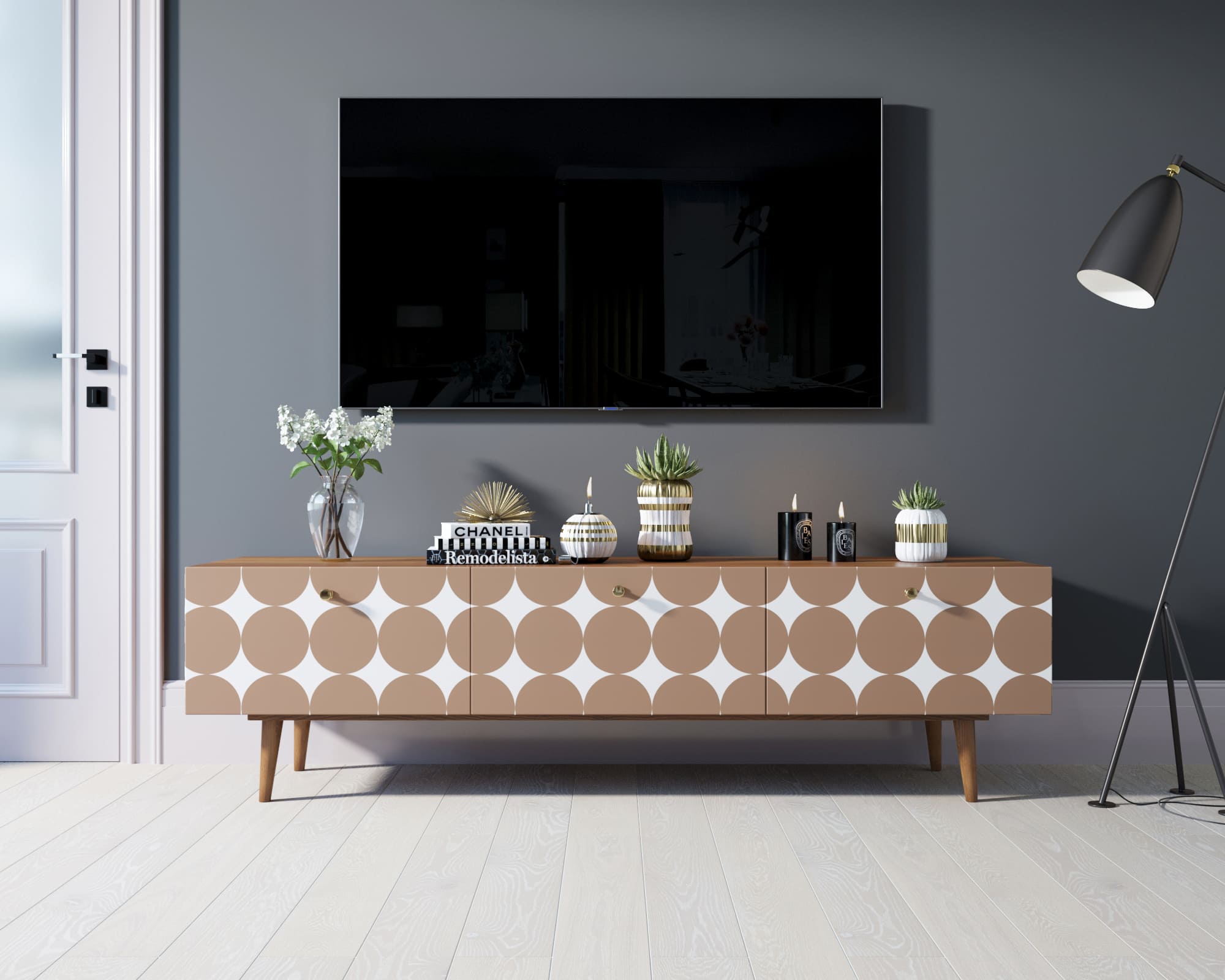 Комод "Berber" с ящиками низкий под TV принт 17 арт BB19/Print_17 в интерьере