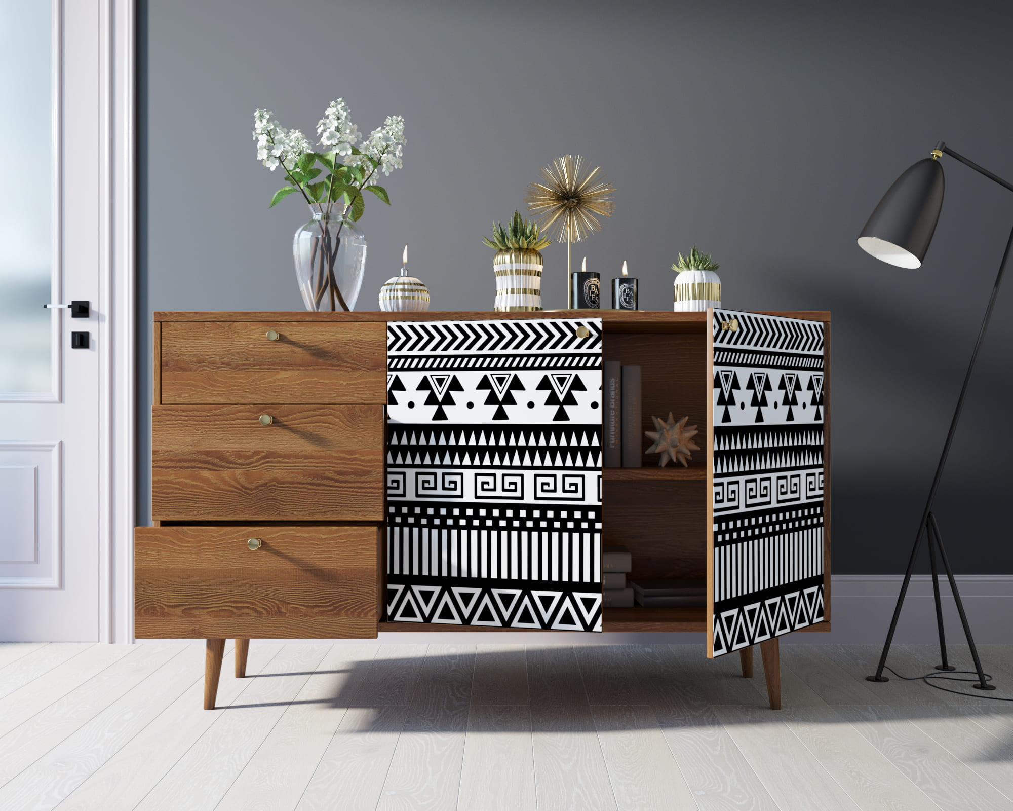 Комод "Berber" с двумя дверками и ящиками 19 принт арт BB05/Print_19 в интернет-магазине в Москве Комод "Berber" с двумя дверками и ящиками 19 принт арт BB05/Print_19 в интернет-магазине