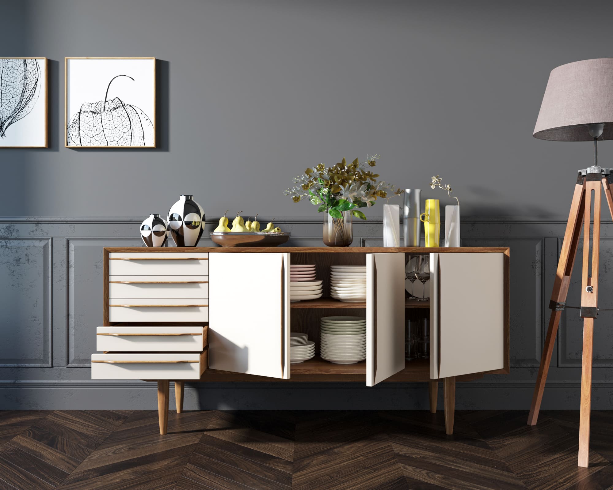 купить Комод "Bruni white" три дверки арт BR04WH в Москве купить Комод "Bruni white" три дверки арт BR04WH