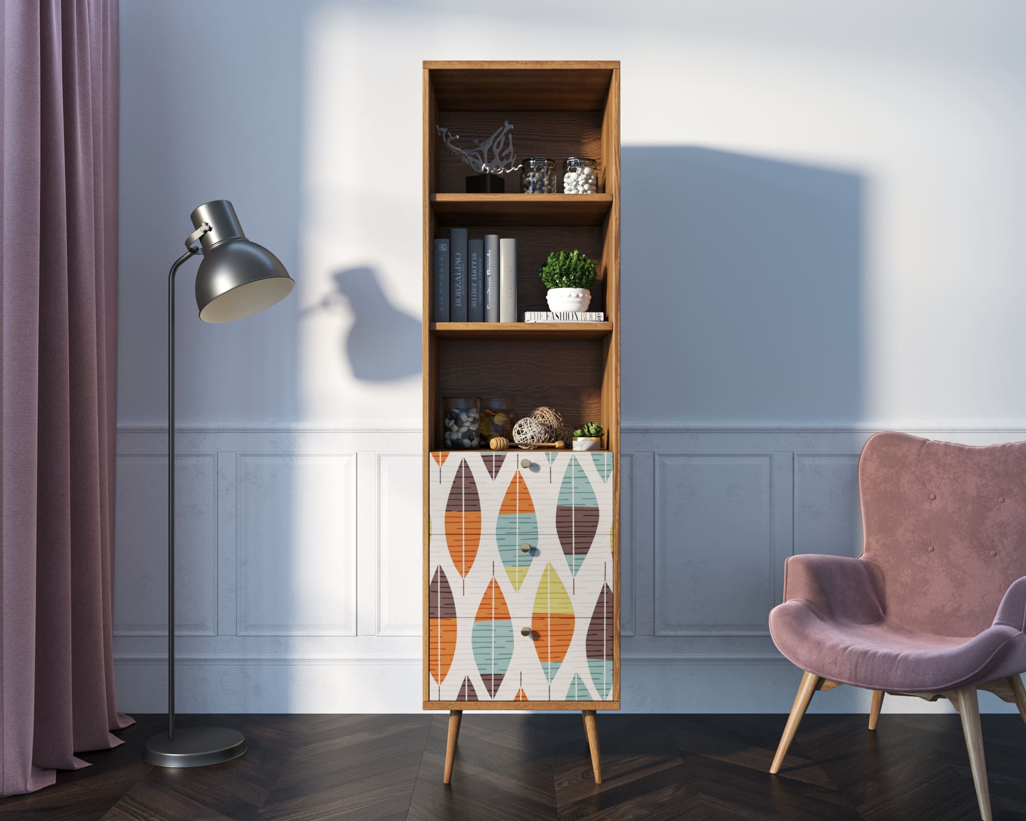 Стеллаж с ящиками "Berber" принт 48 арт BB45/Print_48 в интернет-магазине