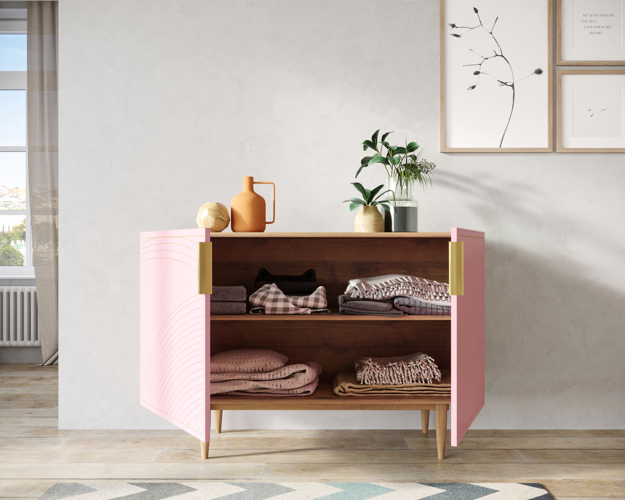 купить Комод с двумя дверками "Line" LN01/GR1/pink в Москве купить Комод с двумя дверками "Line" LN01/GR1/pink