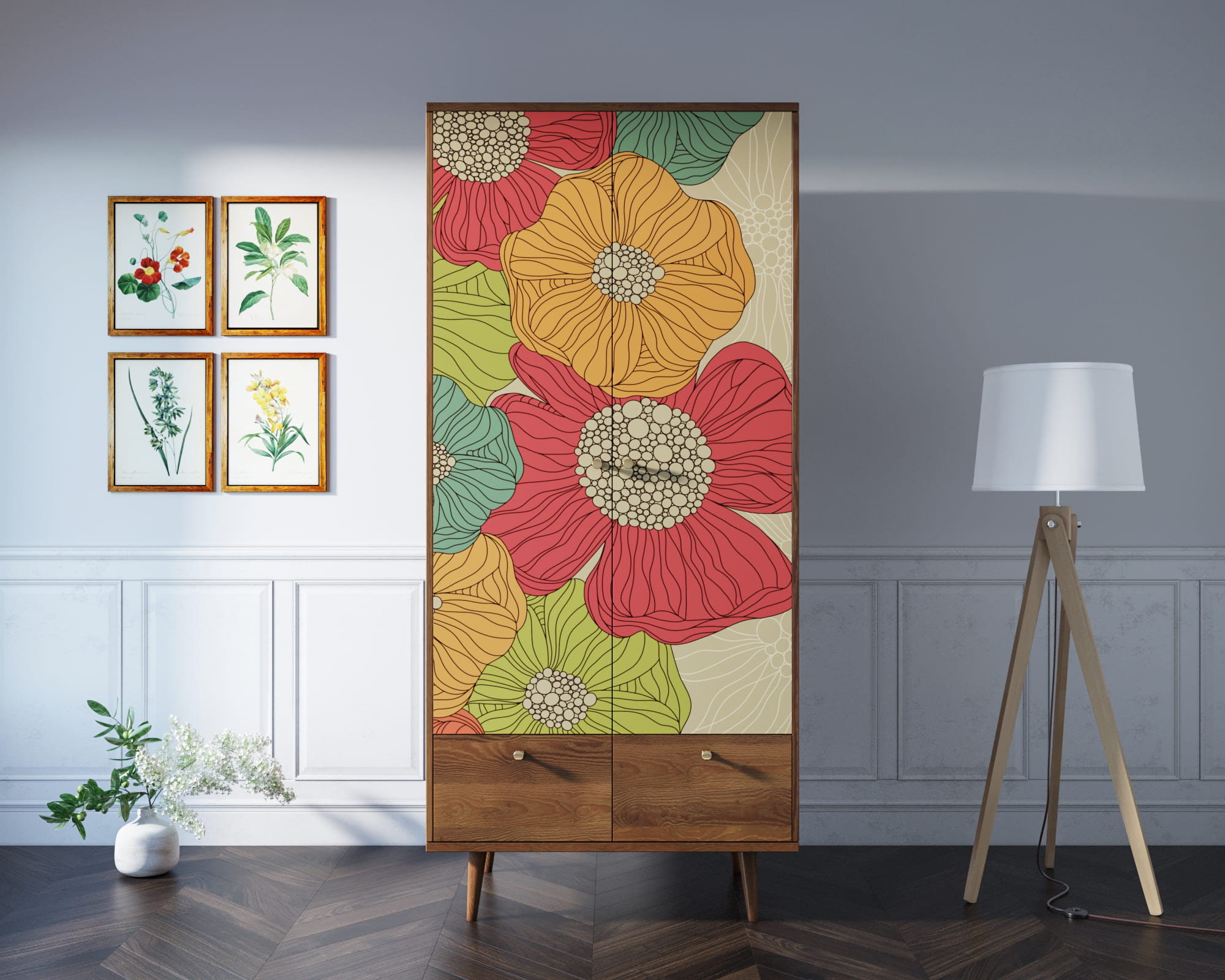 Шкаф двухстворчатый "Berber" принт 5 арт BB16/Print_05 в интерьере