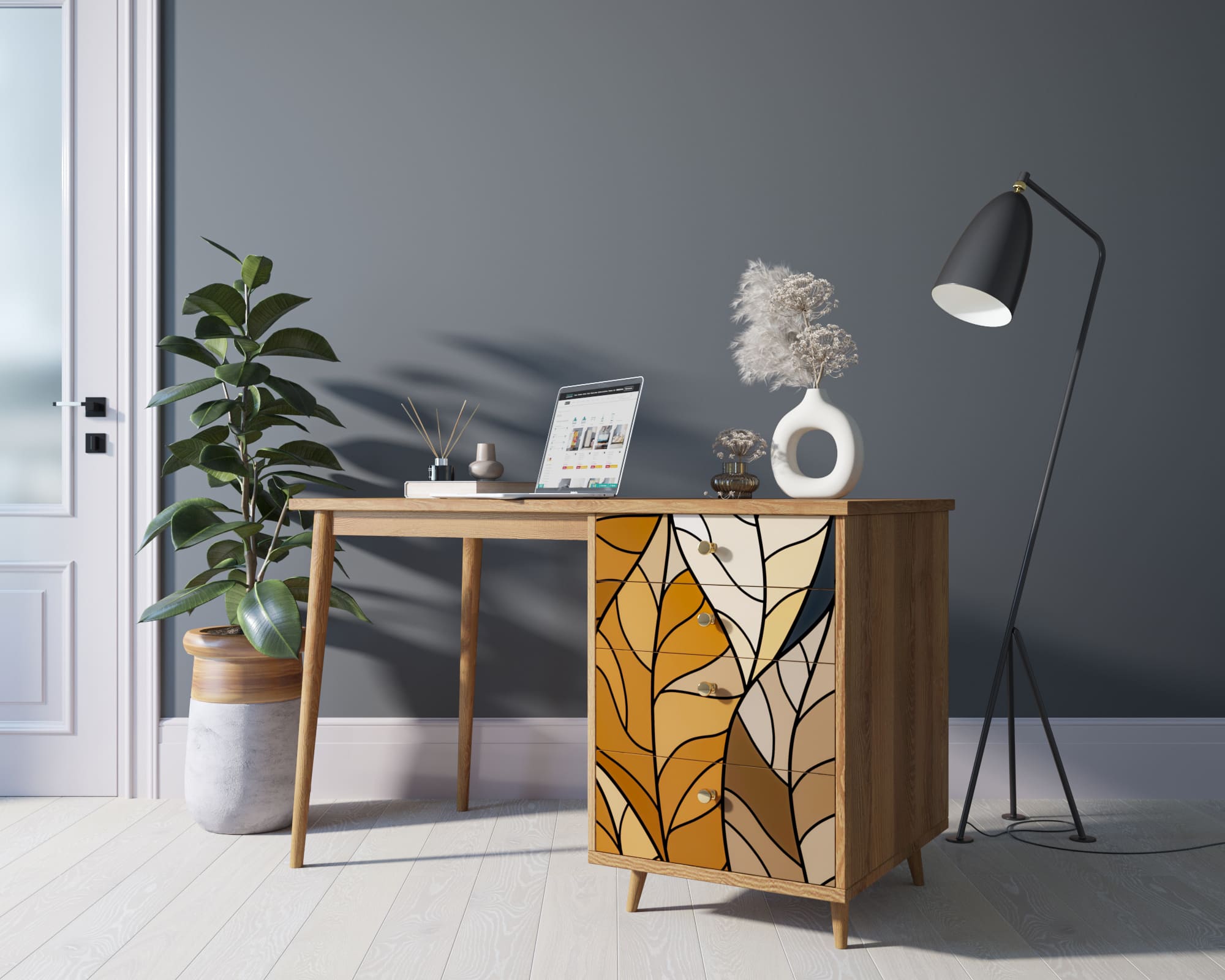 заказать Стол рабочий "Berber" принт 08 с одной тумбой арт BB31/Print_08