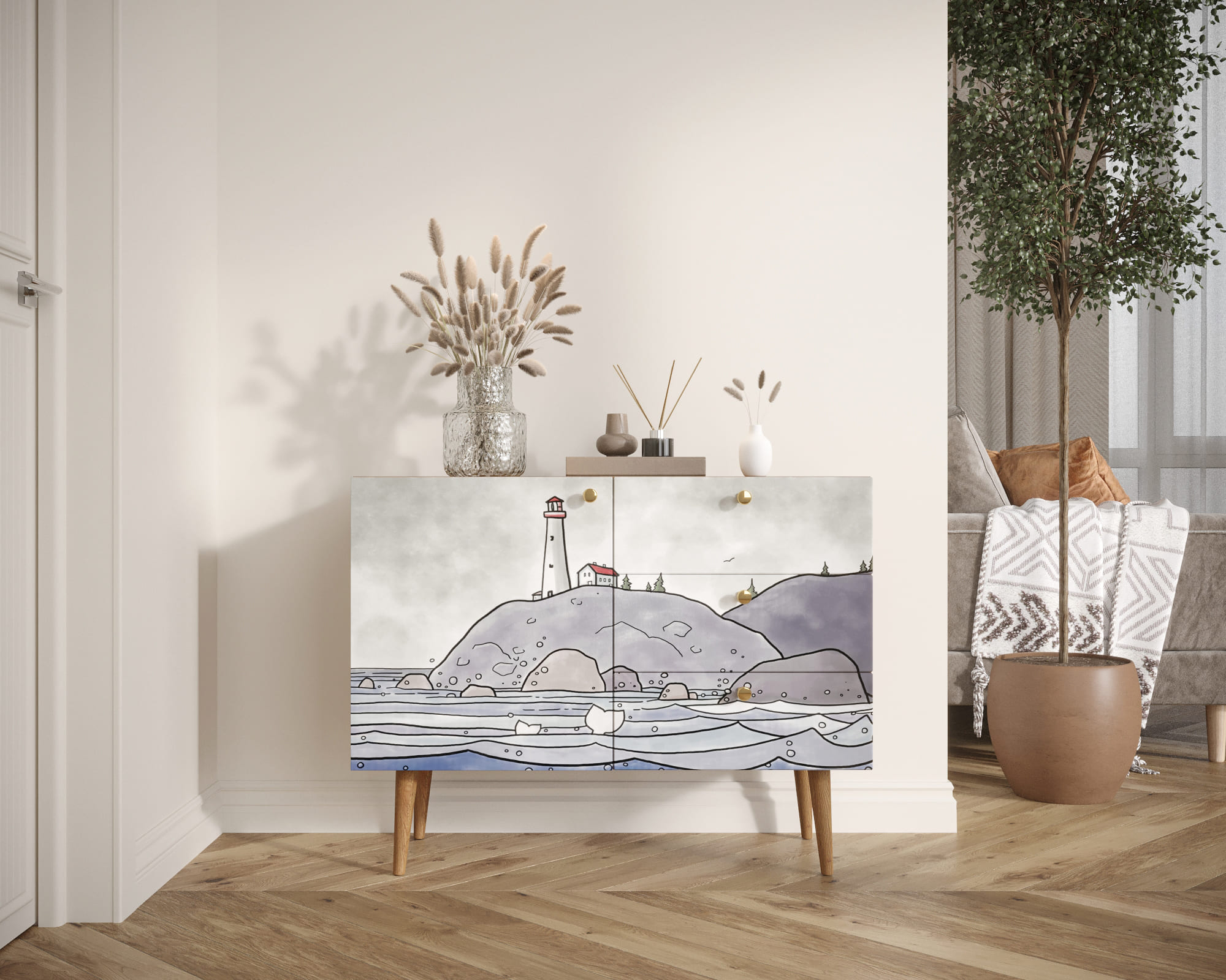 Комод "Berber" три ящика и дверка арт BB34/Print_51 в интернет-магазине